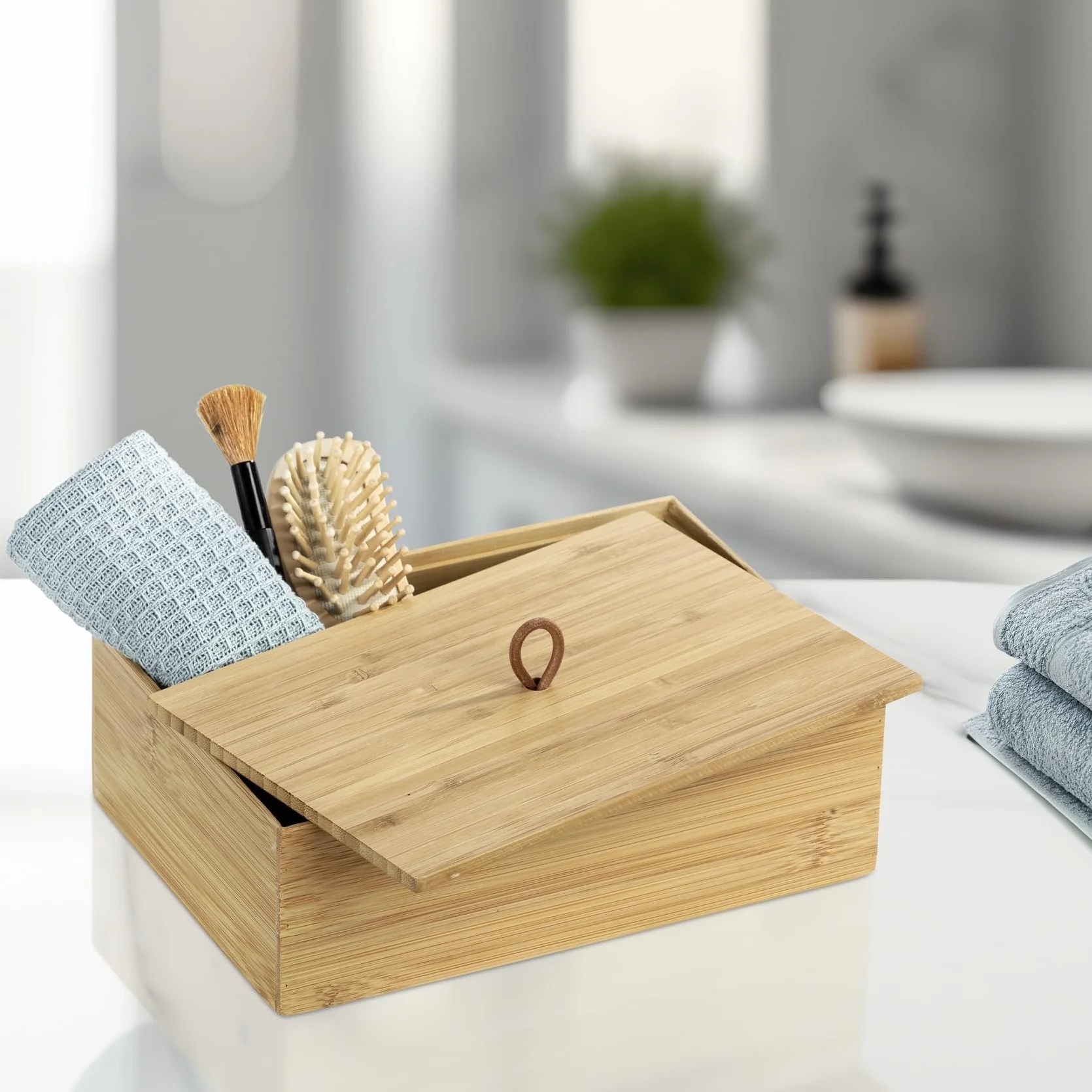 Wenko Bambus Box Terra L pudełko do przechowywania kosz łazienkowy 1,72 l 22 x 7 x 15 cm naturalny