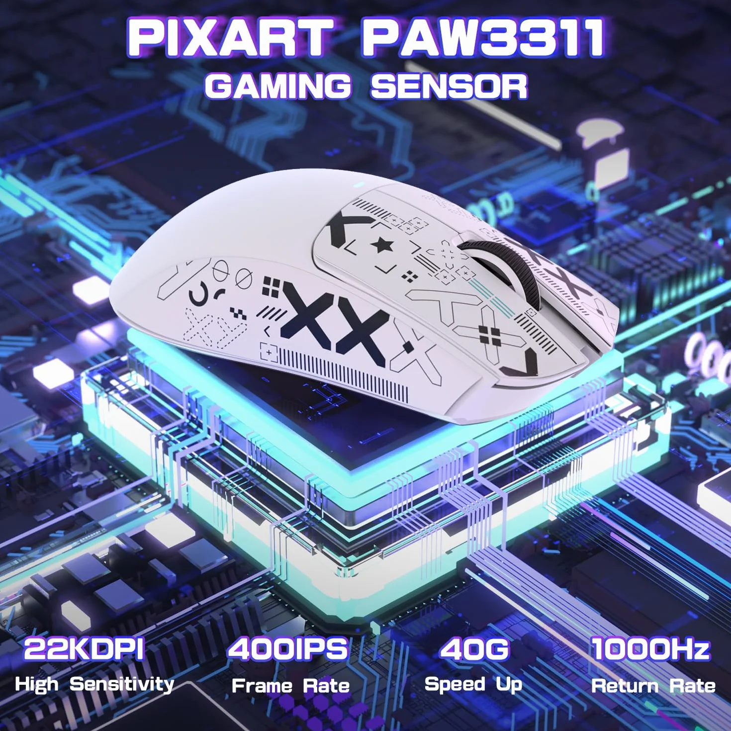 MAMBASNAKE X ATTACK SHARK X11SE Bezprzewodowa mysz do gier—do 22000 DPI,czujnik PixArt PAW3311,BT/2.4G/przewodowa,lekka 59g z taśmą,kliknięcia 2000W,przyspieszenie 40G,długa bateria,dla Win/Mac—Biała