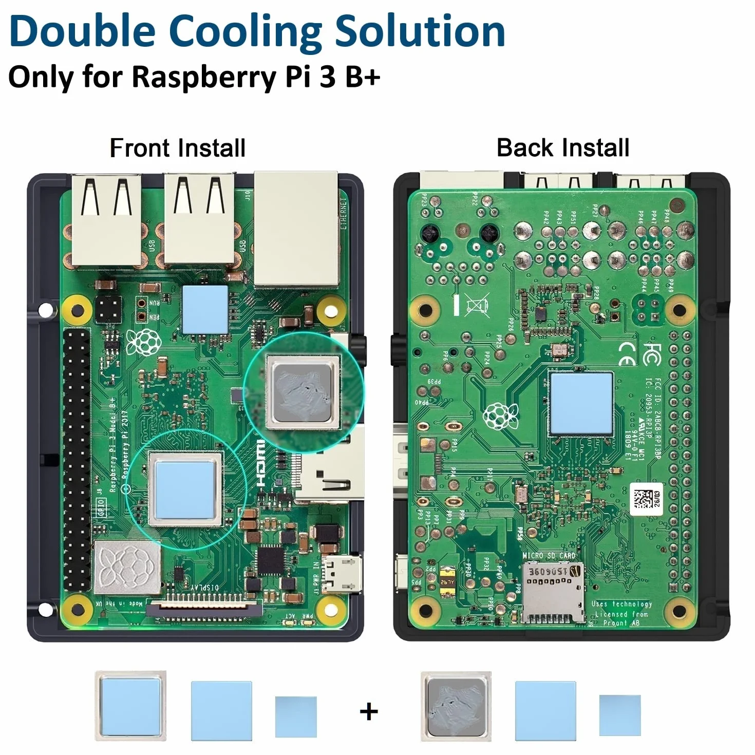 Miuzei Obudowa Raspberry Pi 3 B+ z zasilaczem sieciowym, aluminiowa, pasywna obudowa chłodząca z adapterem micro 5,1 V 3 A