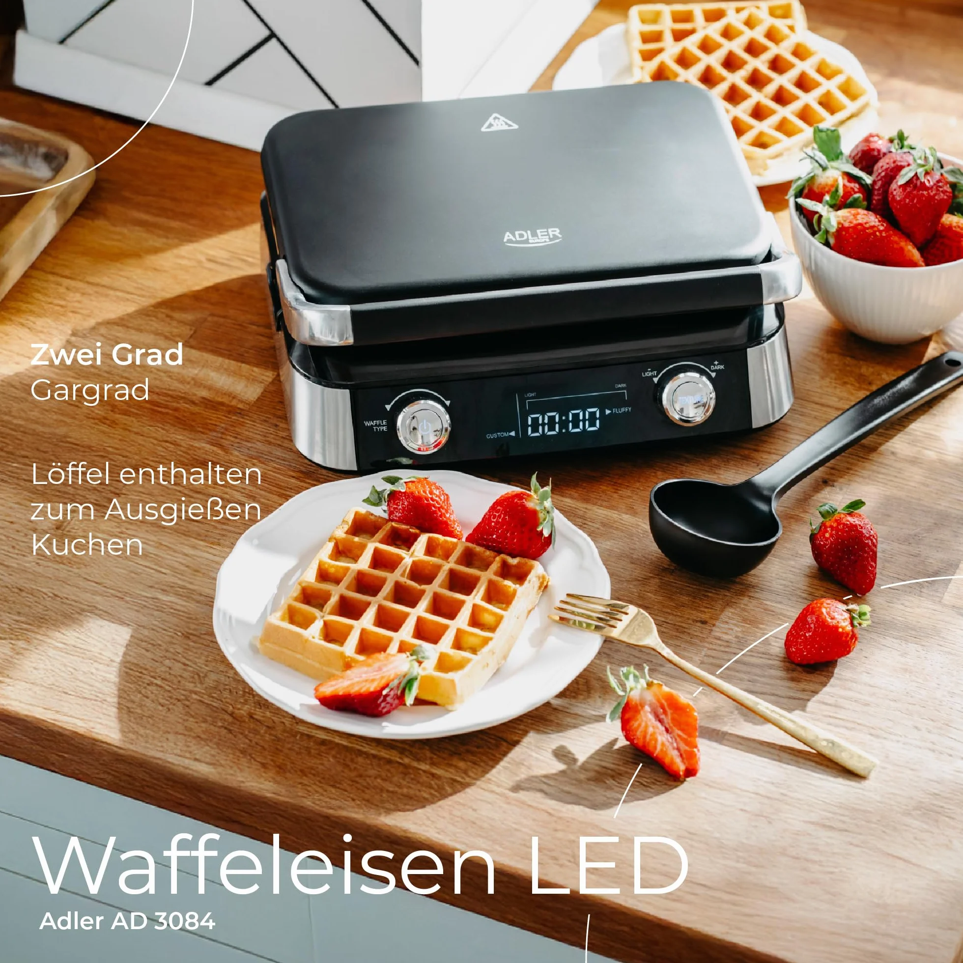 ADLER EUROPE Gofrownica 1600W 5 Programów Wyświetlacz LED