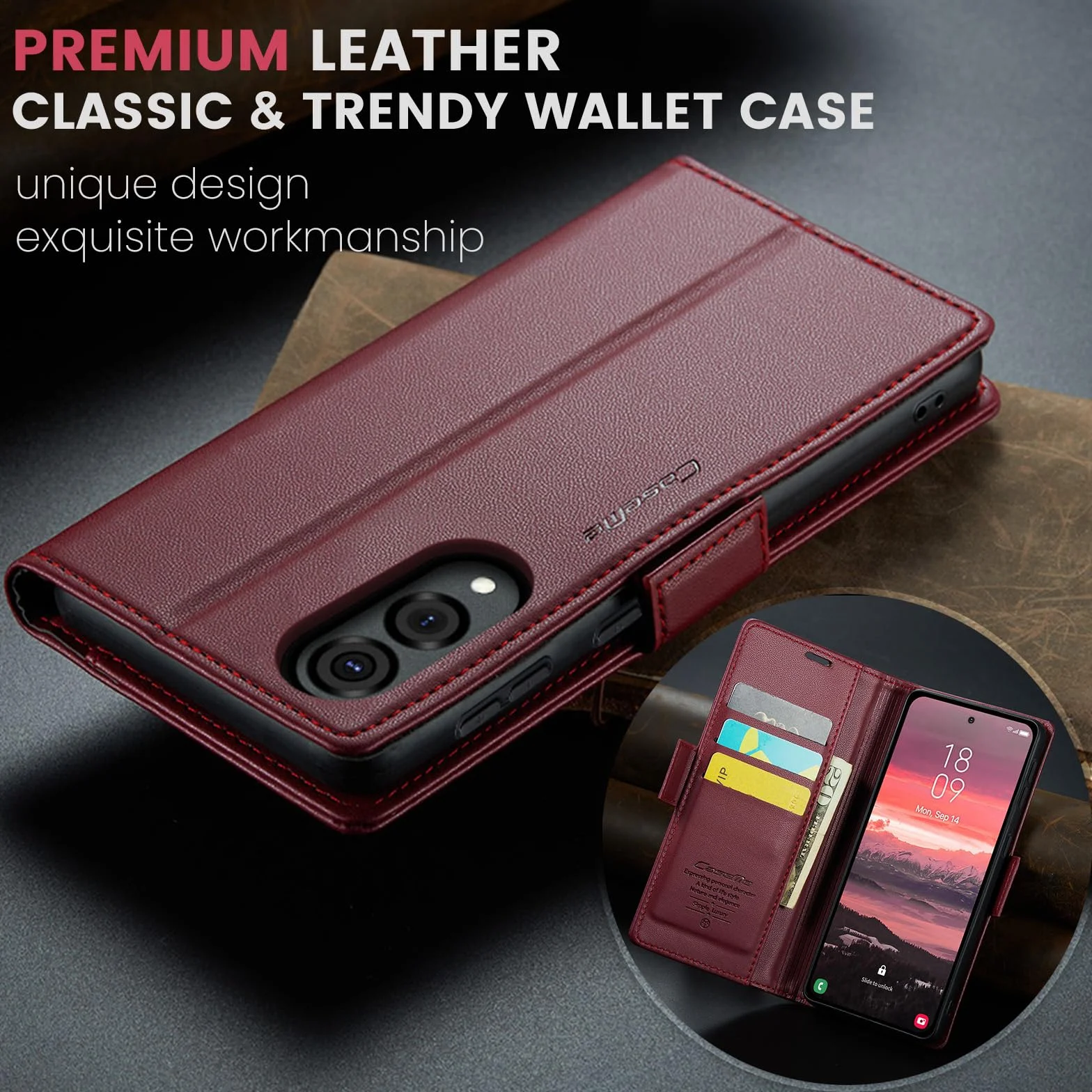 Etui do Samsung Galaxy S25 Edge, wysokiej jakości skórzane portfela Case z [blokada RFID] stojak magnetyczne karty klapką ochrona obudowa Kompatybilne Samsung Galaxy S25 Edge, Czerwony