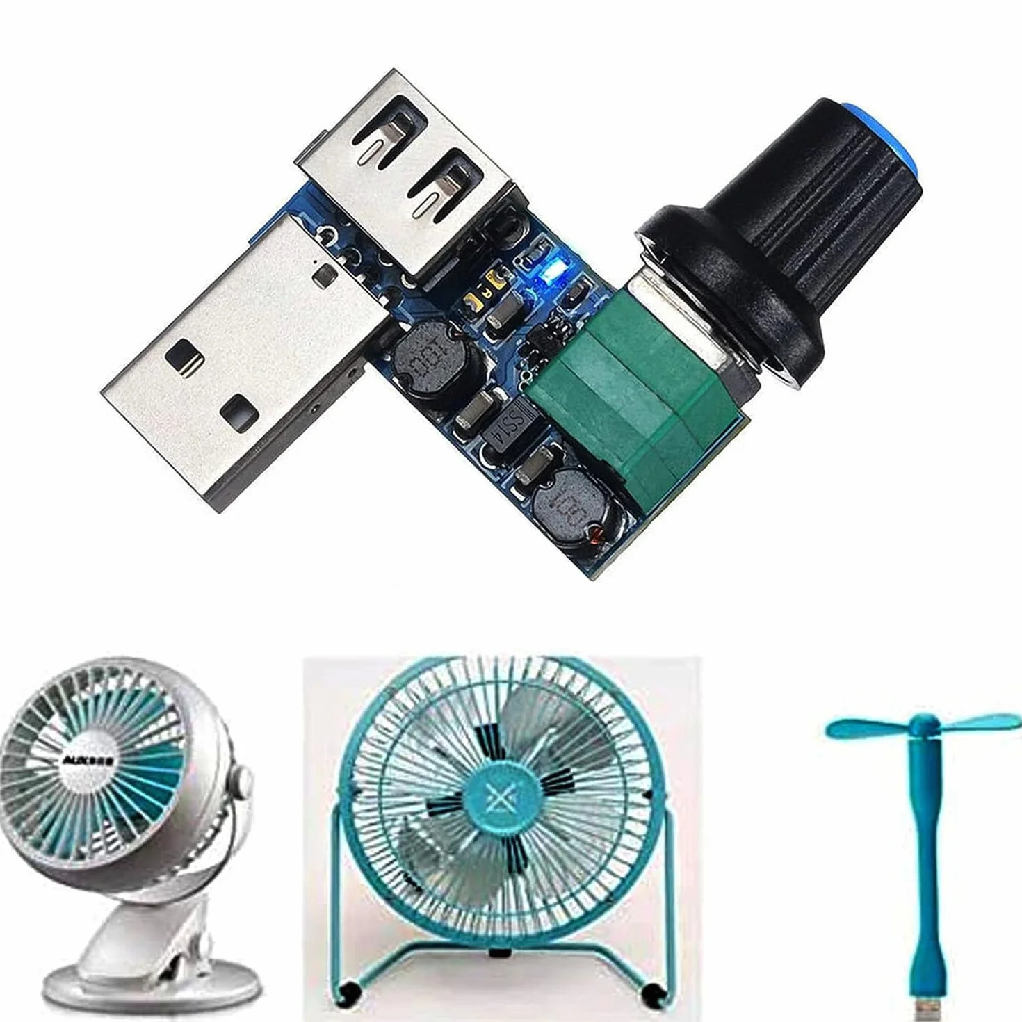 RUNCCI-YUN 2 szt. 5 W USB Regulator prędkości wentylatora, DC 5V bezstopniowy USB Regulator wentylatora DC 5-12 V do 2,5-7,5 V Pokrętło regulacji prędkości regulatora z przełącznikiem