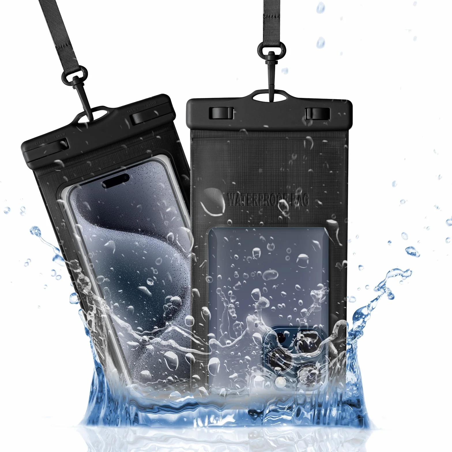 flintronic Wodoodporne etui na telefon, 2-pak regulowanych etui na telefon komórkowy z TPU do pływania, deszczu, IPX8 podwodny telefon, torba na plażę do iPhone 15, 14, 13, 12 Pro Max, Xs, Samsung