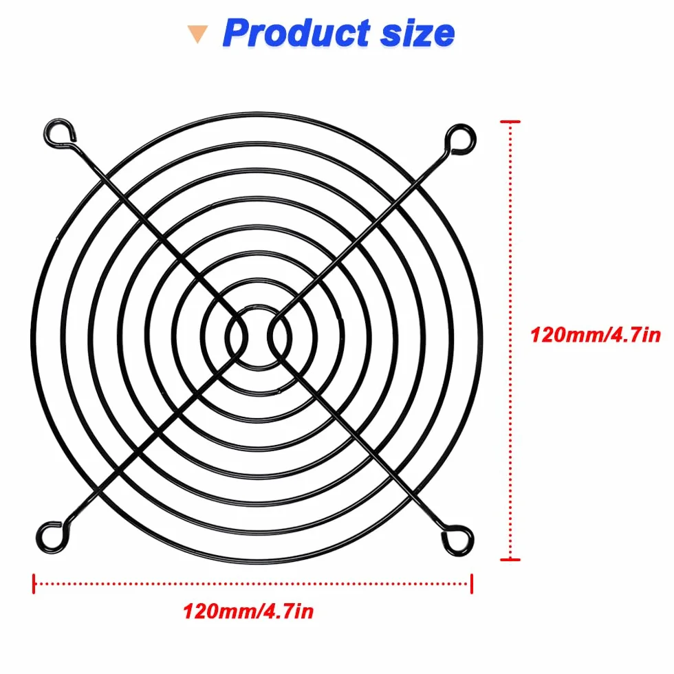 Xiatiaosann Czarne metalowe grille na palce, 120 mm, osłona wentylatora chłodzącego komputera PC (4 sztuki) na biurko, serwer