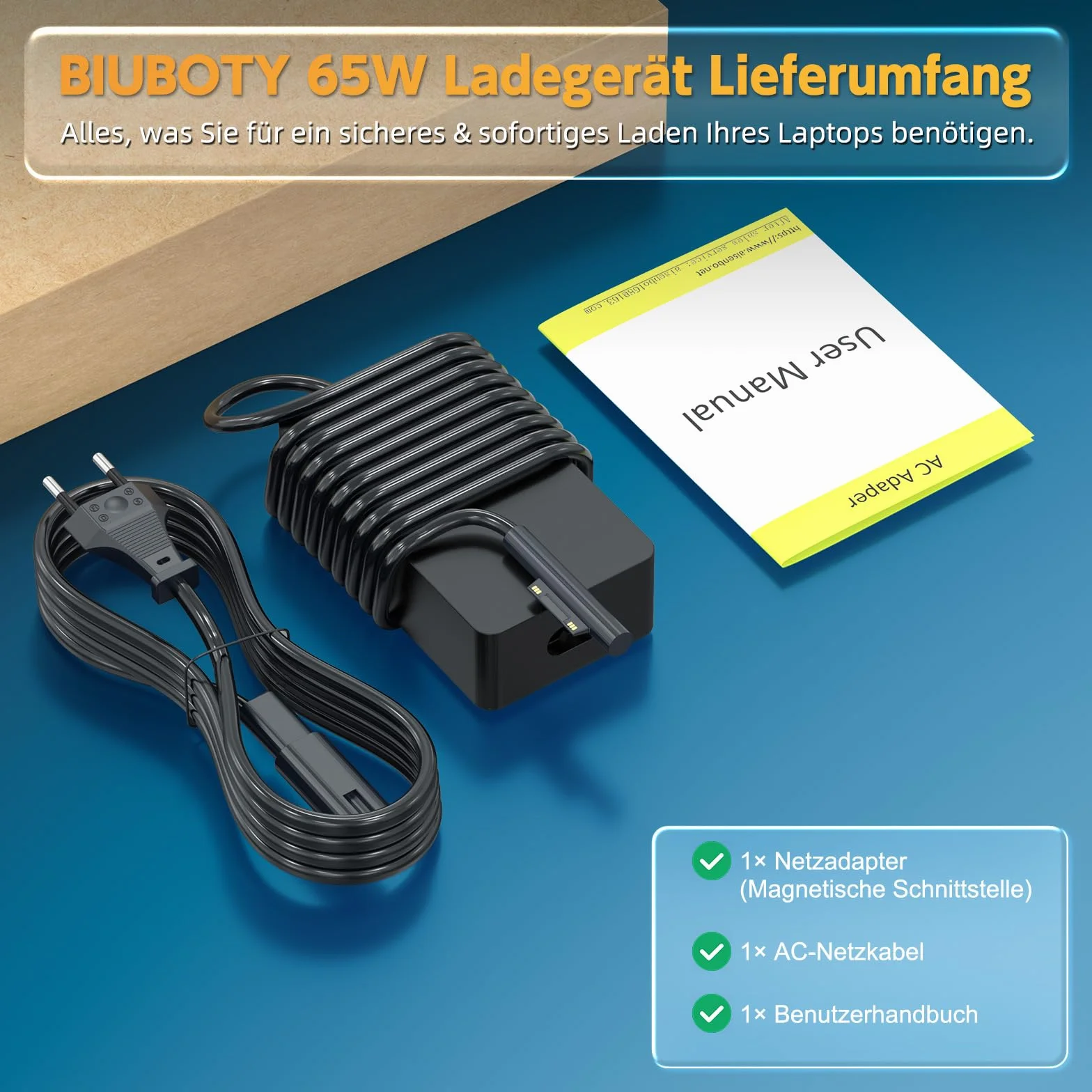 Ładowarka 65 W kompatybilna z Microsoft Surface Pro 11/10/9/8/7/6/5/4/3/X, Surface Laptop 4/3/2/1, Surface Go 2/1, ładowarka powierzchniowa do notebooka / tabletu z portem USB 15 V 4A komputer PC