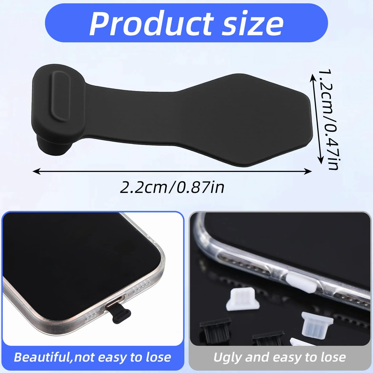 TIESOME Nasadki chroniące przed kurzem typu C, czarne, USB C, pięciokątne, złącze ładowania typu C, silikonowe, ochrona przed kurzem, ze zdejmowanym klejem, kompatybilne (3)