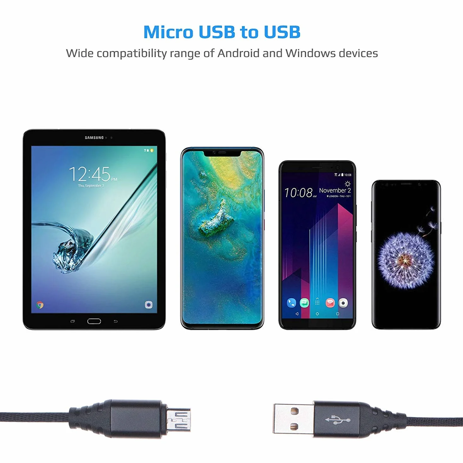 Keple Kabel micro USB do szybkiego ładowania, nylonowy, pleciony przewód do synchronizacji danych, kompatybilny z TomTom START 20/25/25M, 40/42, 50/52 Europe, 60/62 Sat Nav Tom USB B, wysoka prędkość