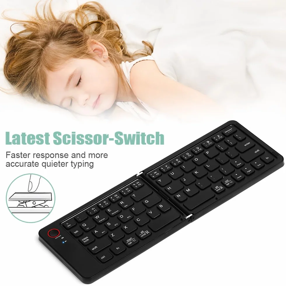 Aolso Składana klawiatura Bluetooth, lekka bezprzewodowa klawiatura, potrójne parowanie, przenośna klawiatura ładowalna do smartfonów/tabletów/PC/iPad/iPhone, systemu Windows, iOS, Android-czarny
