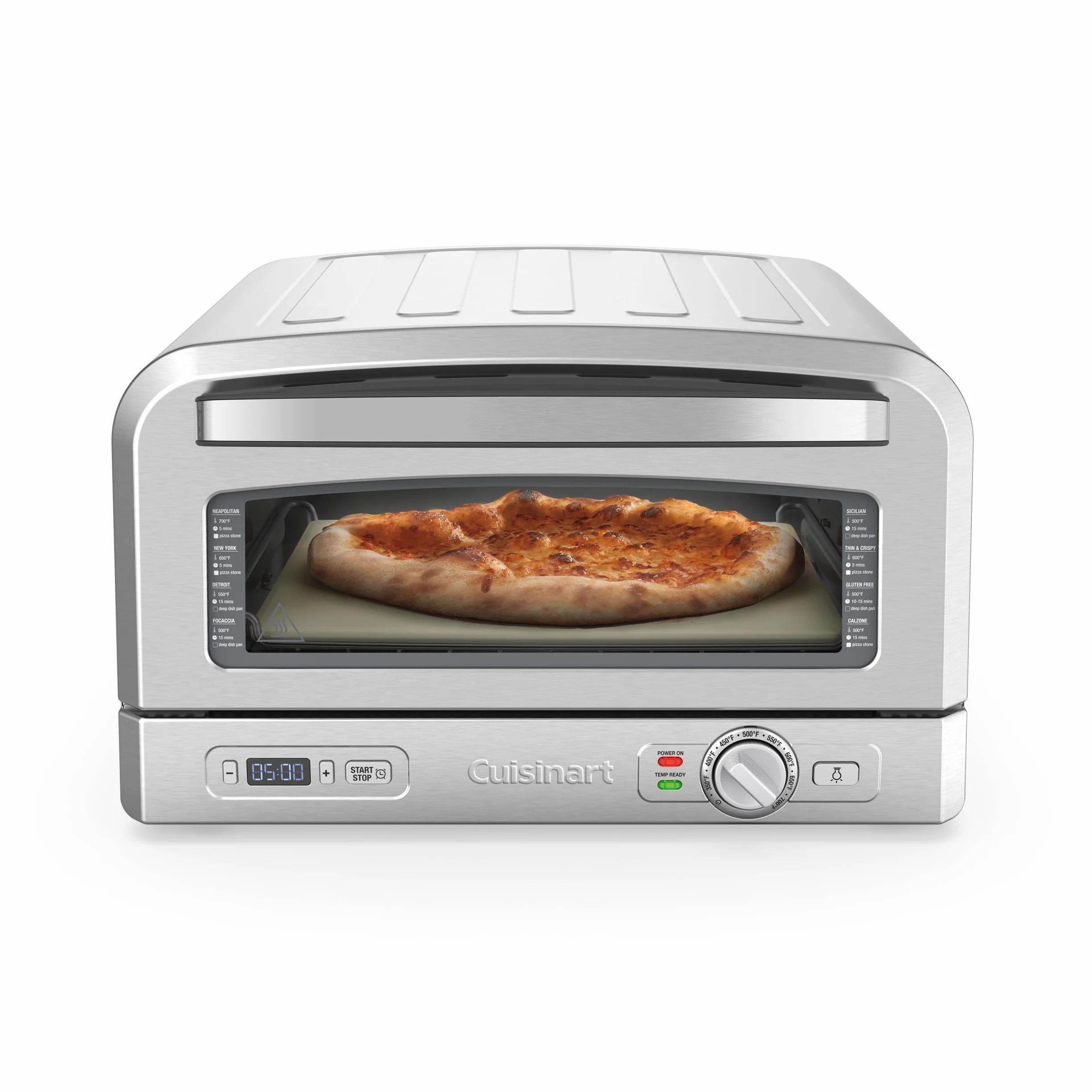 Cuisinart Piec do pizzy | do użytku w pomieszczeniach | smak pieca na drewno w 5 minut | zestaw do pizzy w zestawie: łopatka do pizzy, krajarka, kamień i głęboka forma | regulowany czas i temperatura