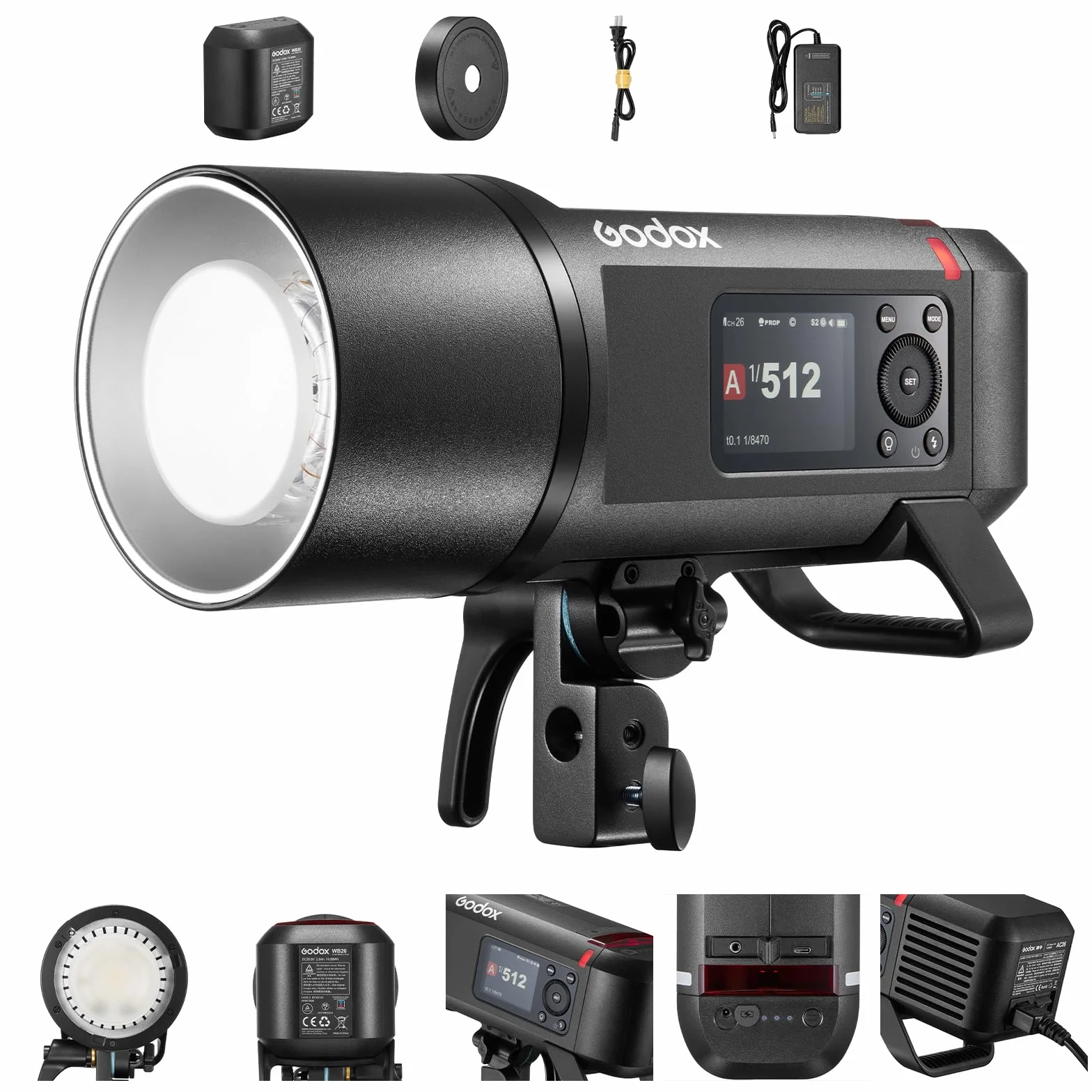 Godox AD600Pro II Outdoor Strobe Light 600 Ws 2,4 GHz Bezprzewodowa kamera błyskowa TTL Speedlite TFT ekran sterowania kartą Potężny akumulator litowo-jonowy 1/8000s HSS 0,01-0,9s Recykling
