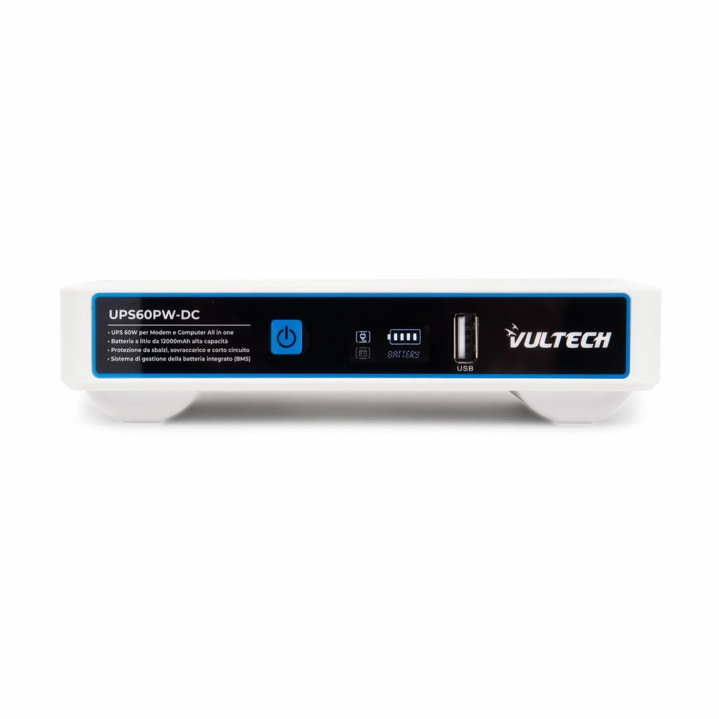 VulTech UPS60PW-DC Biały Mini UPS 12000 mAh 60 W Przenośny zasilacz awaryjny do routera bezprzewodowego modemu Kamera Power Bank Smartphone Wejście 100-240 VAC USB 5V DC 12V