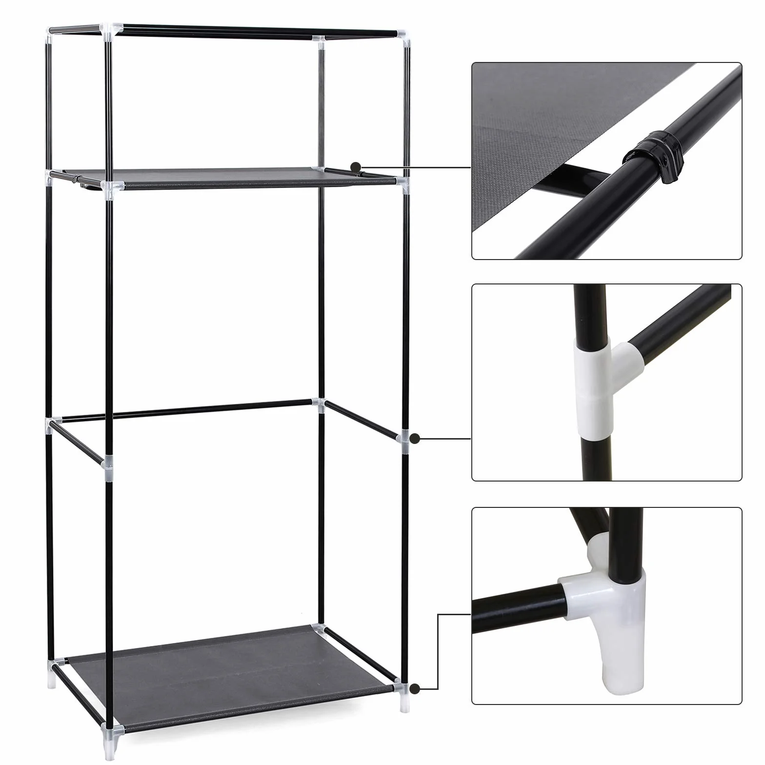 SONGMICS Szafa materiałowa składana z drążkiem 75x45x160 cm szara RYG83GY