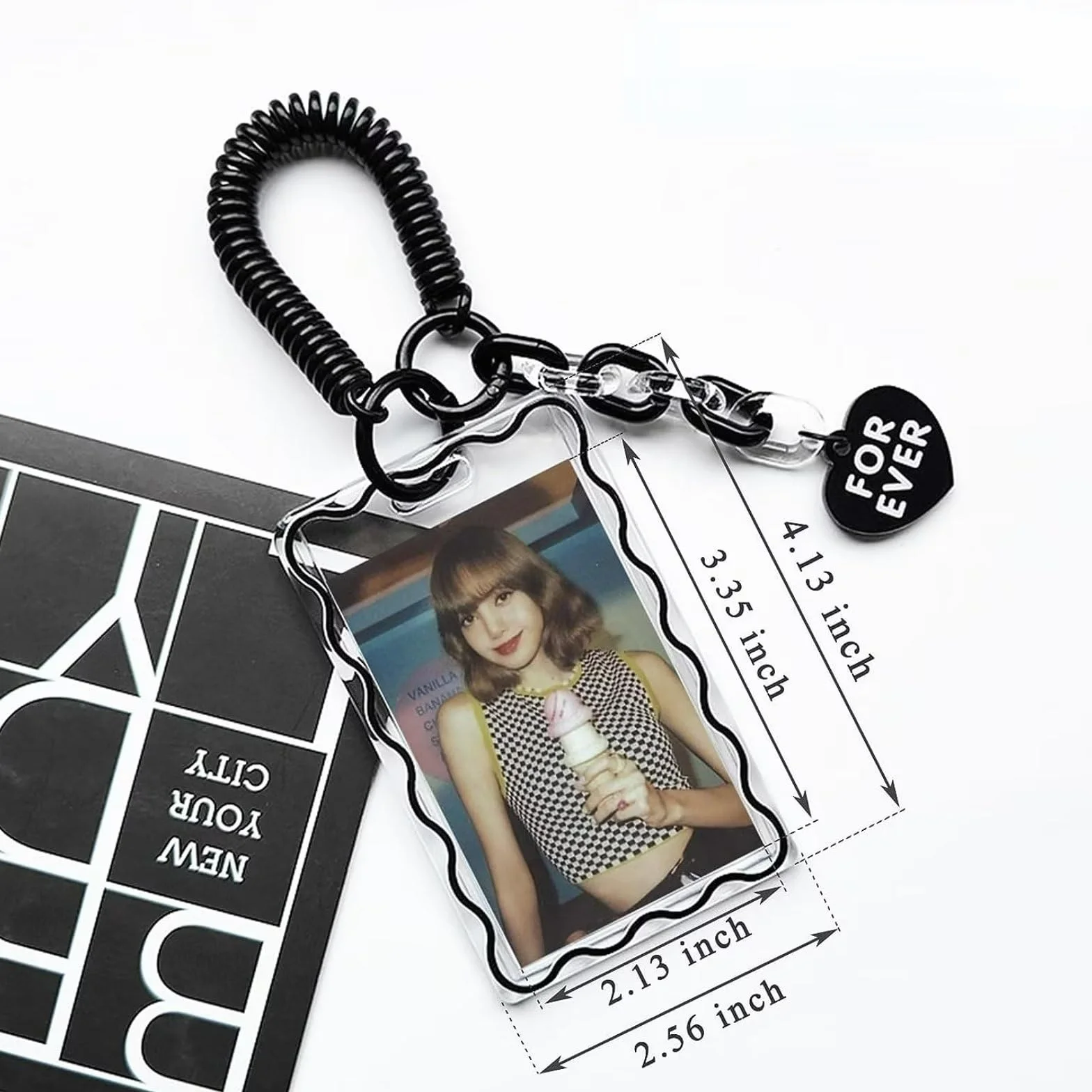 KPOP Etui na fotokartkę, przezroczyste, czarne, akrylowe etui na karty, ramki na zdjęcia, górne ładowarki do kart, brelok, uroczy design, album KPOP - B
