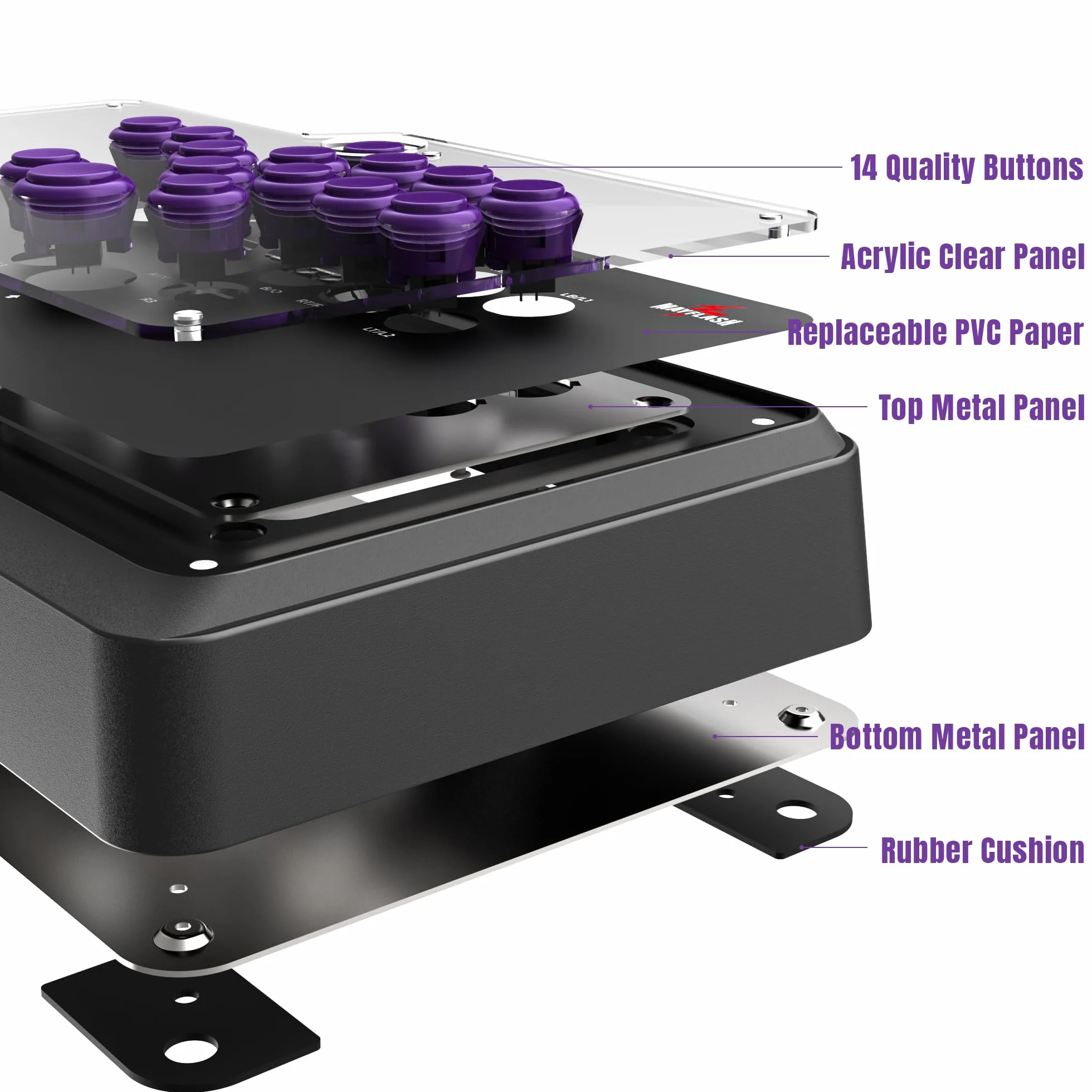MAYFLASH F500 FLAT Fight Stick All Button Arcade Controller for PS4, PC, Xbox Series S/X, Xbox One, Switch, Steam Deck, macOS, Android, Raspberry Pi, NEOGEO mini and more
