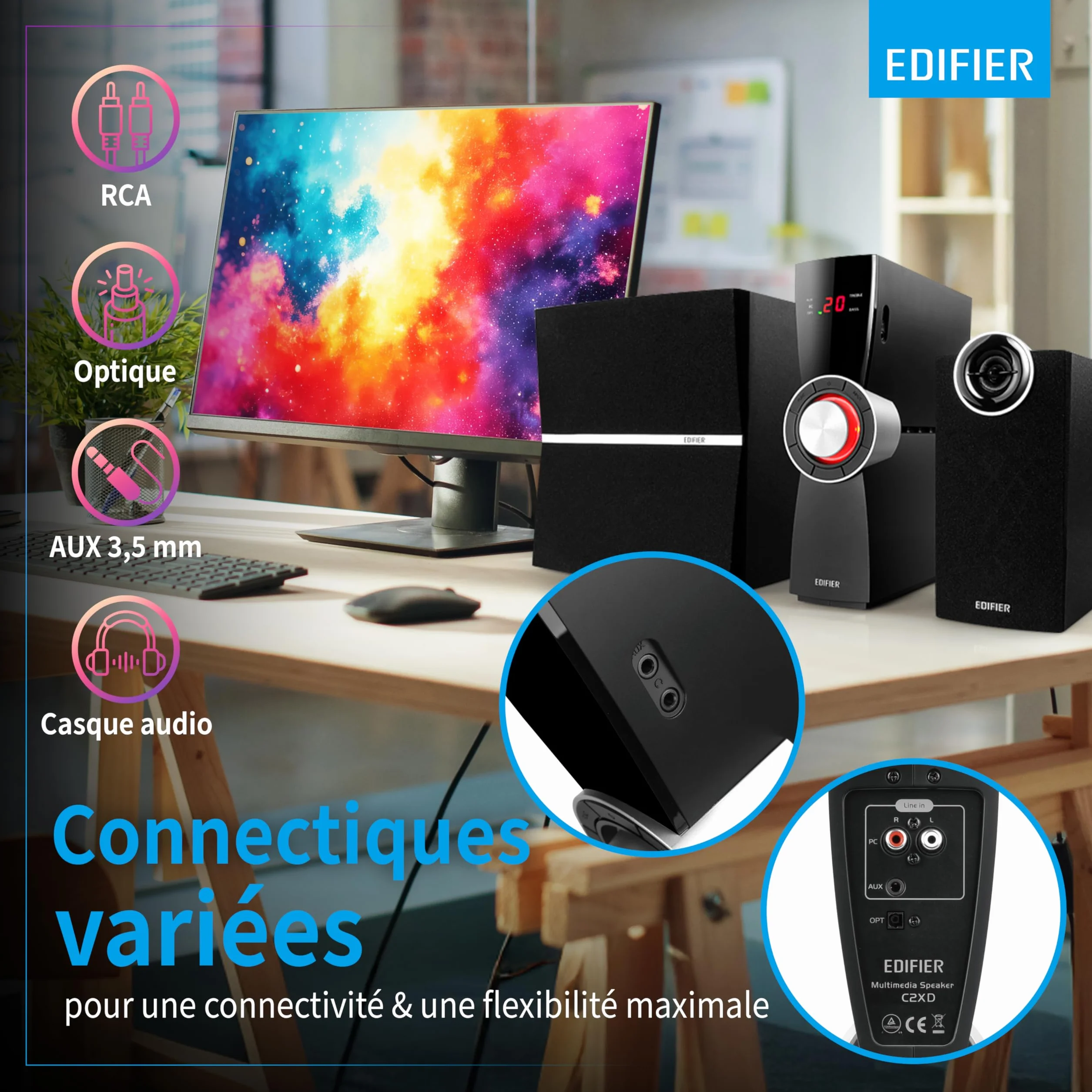 Edifier C2XD System Głośników, Czarny, 53 W