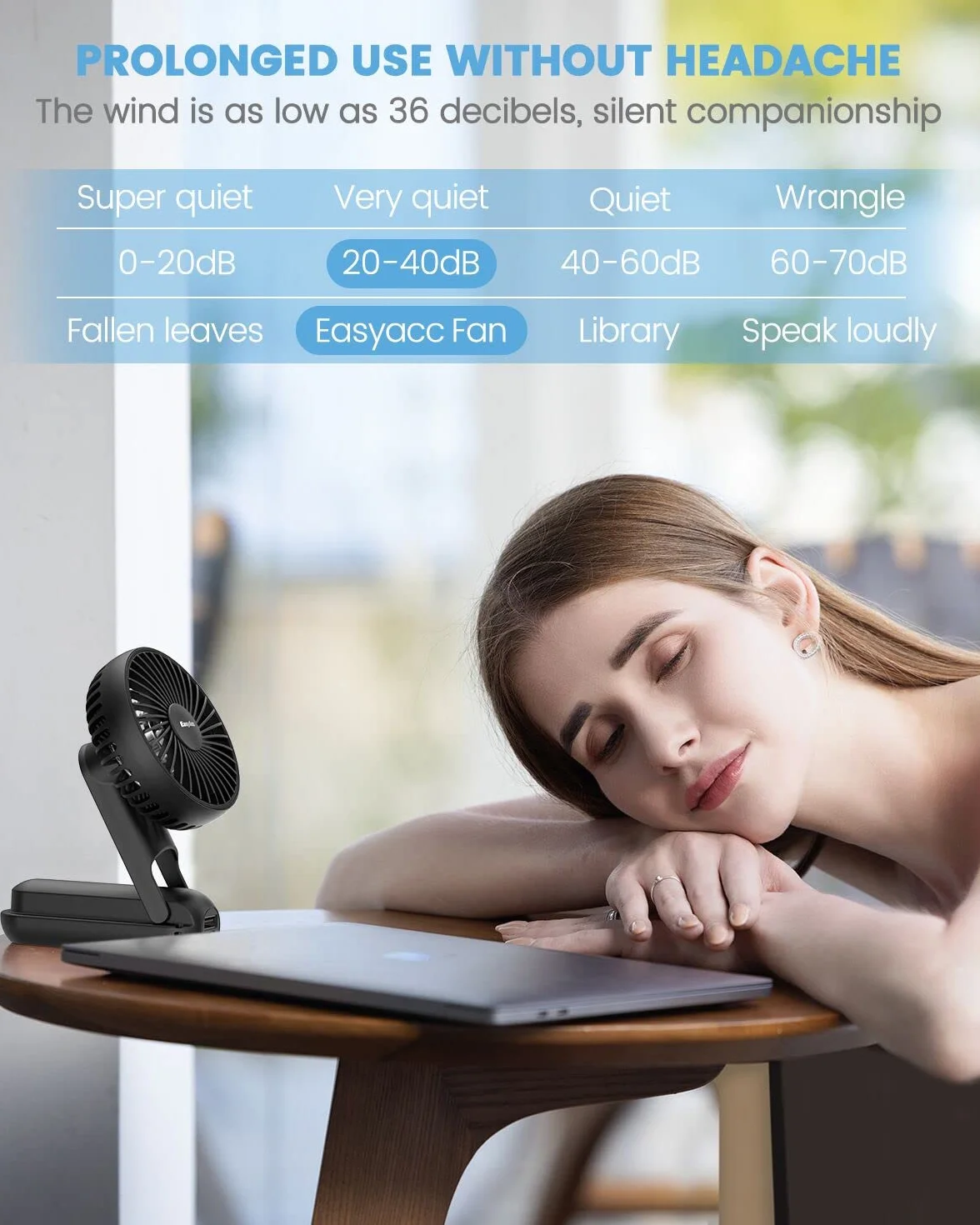 EasyAcc Przenośny mini wentylator ręczny, 5 prędkości, 18 godzin, cyfrowy wyświetlacz, USB, mały akumulator, składany, ręczny wentylator do podróży, biura, domu, na zewnątrz