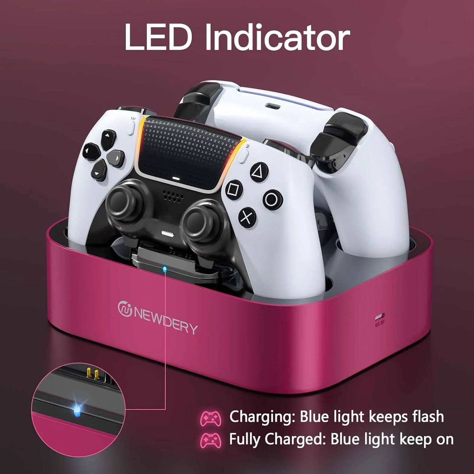 NEWDERY Stacja ładująca do kontrolera PS5 Dualsense Edge, podwójna szybka ładowarka z kablem do PlayStation 5