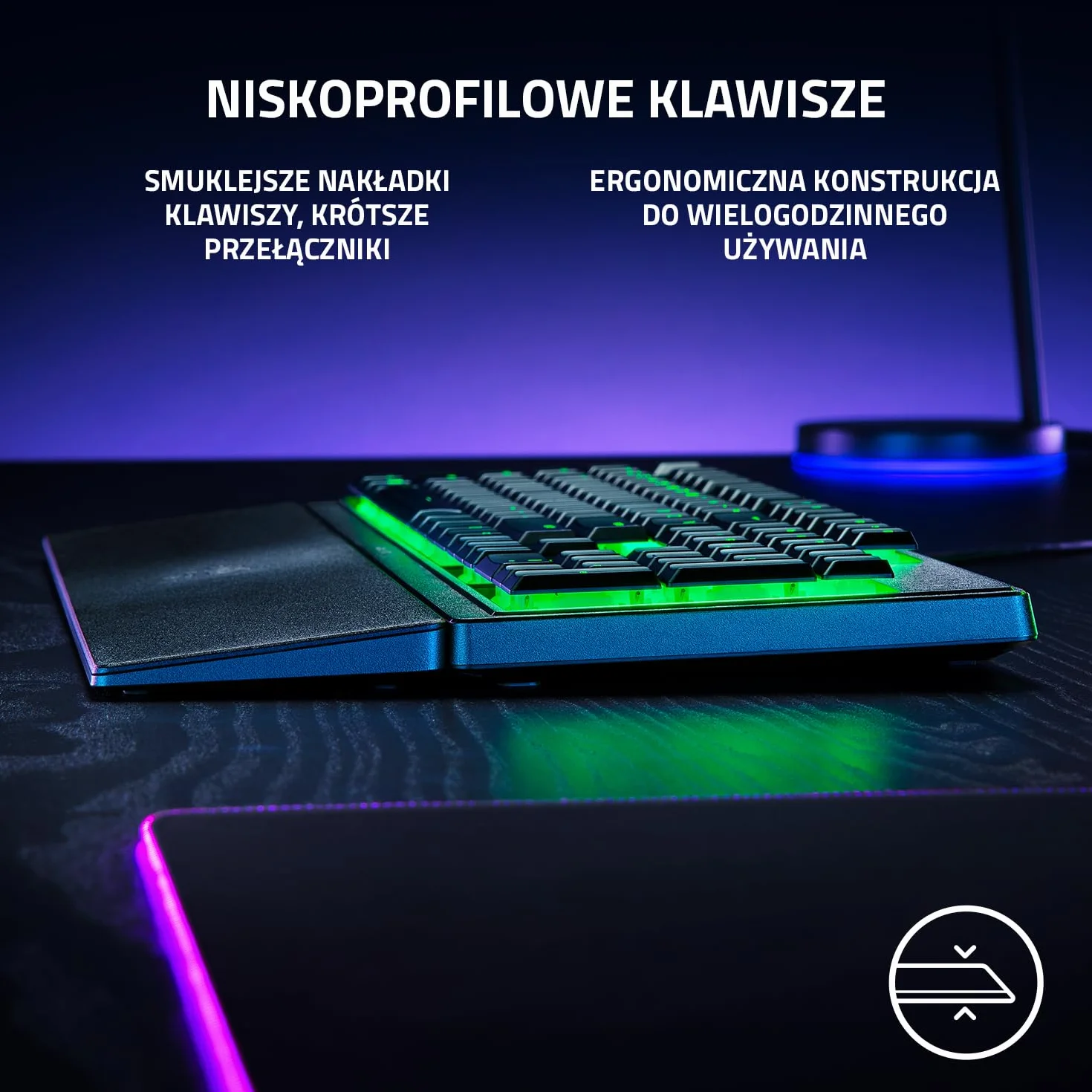 Razer Ornata V3 X - klawiatura do gier z płaską membraną mecha, przełączniki z membraną, ergonomiczne podparcie dłoni, klawisze z powłoką anty-UV) QWERTY US Layout | czarny