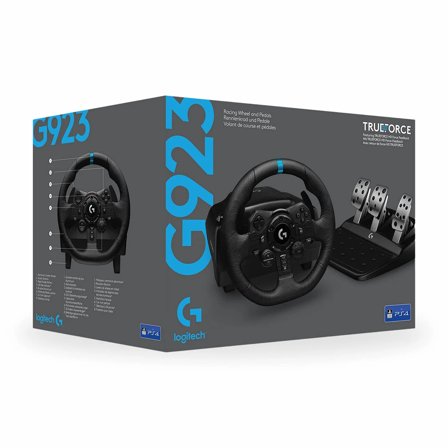 Logitech G G923 Kierownica wyścigowa i pedały, siłowe sprzężenie zwrotne TRUEFORCE 1000 Hz, PS5, PS4, PC, Mac - Czarny