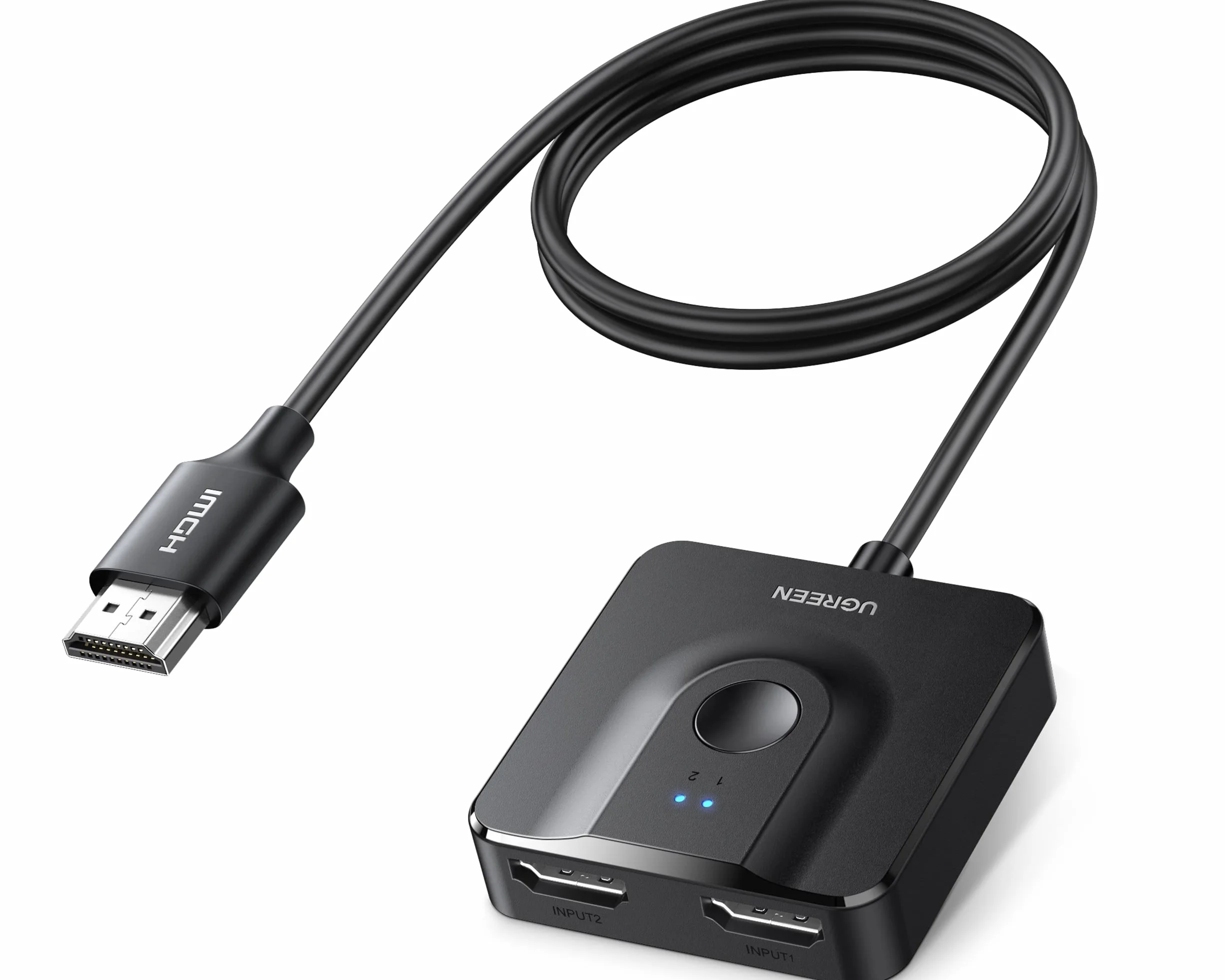 UGREEN Przełącznik HDMI 4K przy 60 Hz z kablem 1M, dwukierunkowy rozdzielacz 2 w 1 wyjście obsługuje 3D 1080P HDR kompatybilny z PS5/PS4, HDTV, Xbox, Blu-Ray, Firestick