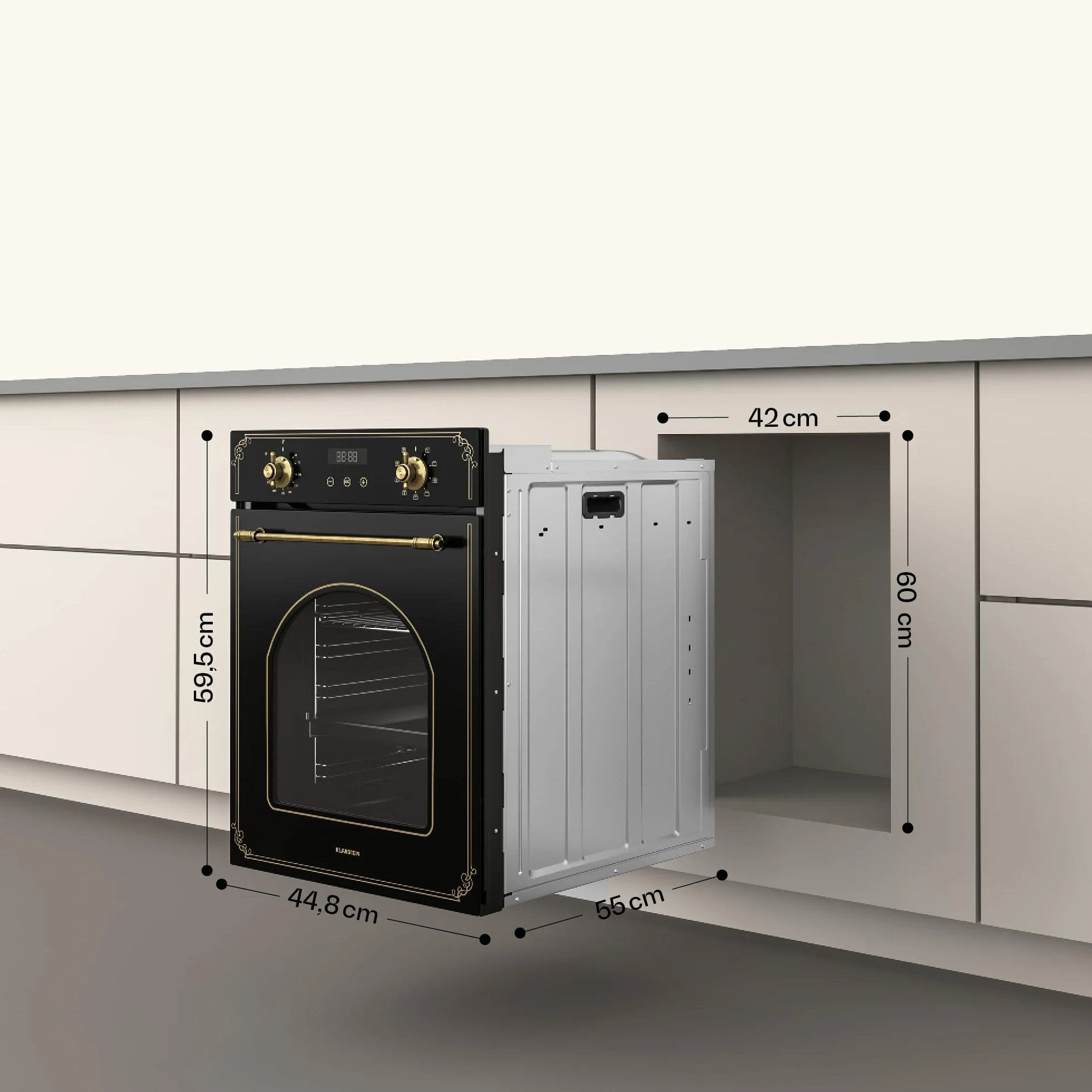 Klarstein Elizabeth Slim piekarnik do zabudowy, 49 l, 9 funkcji, czyszczenie parą, cyfrowy zegar, wentylowany piekarnik elektryczny, zdejmowane drzwi, klasa energetyczna A, czarny, 45 cm