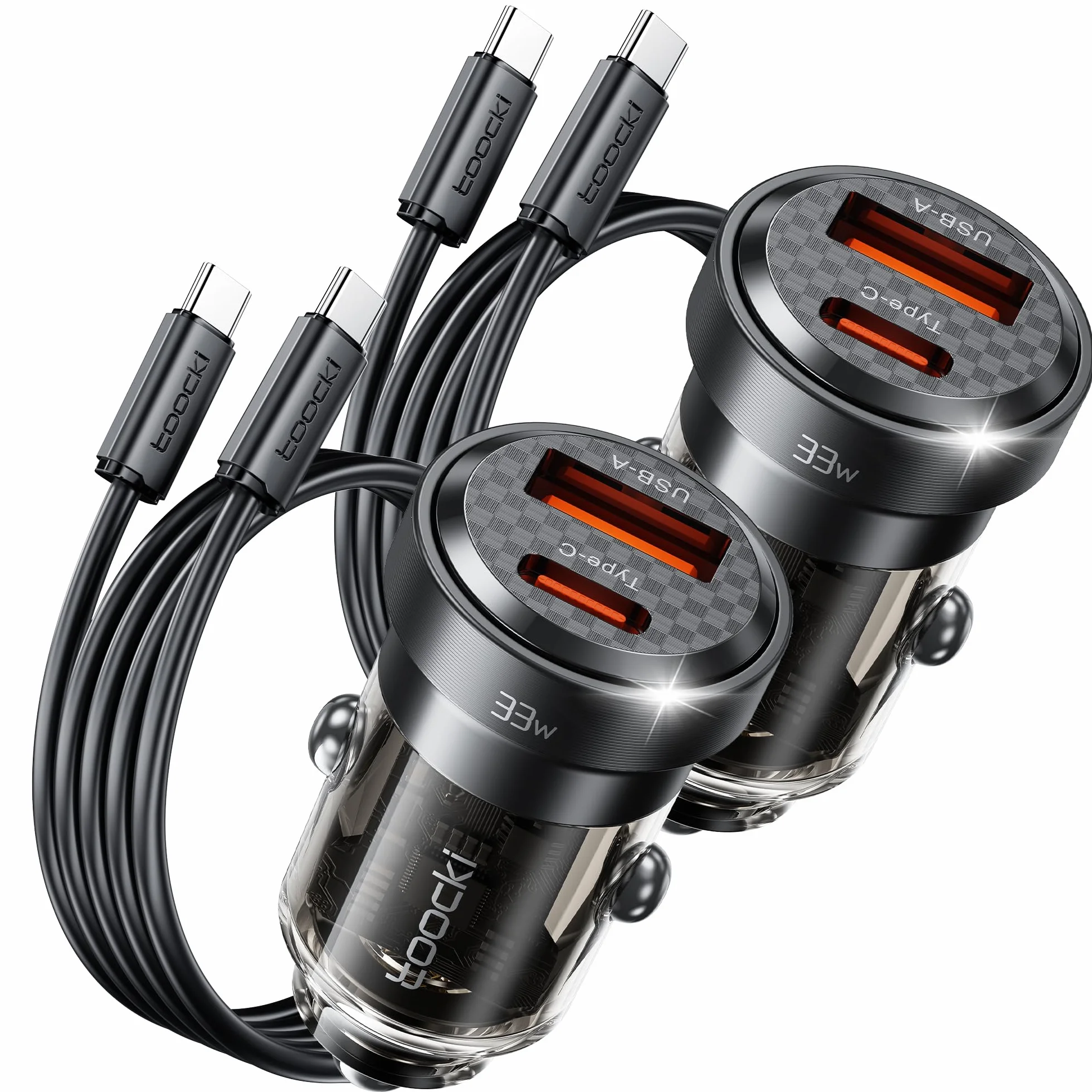 toocki 33W ładowarka samochodowa USB C, 2-Pak [PD+QC3.0] Adapter szybkiego ładowania, dwuportowa ładowarka samochodowa typu C do iPhone 16 15 14 Pro Max iPad Samsung