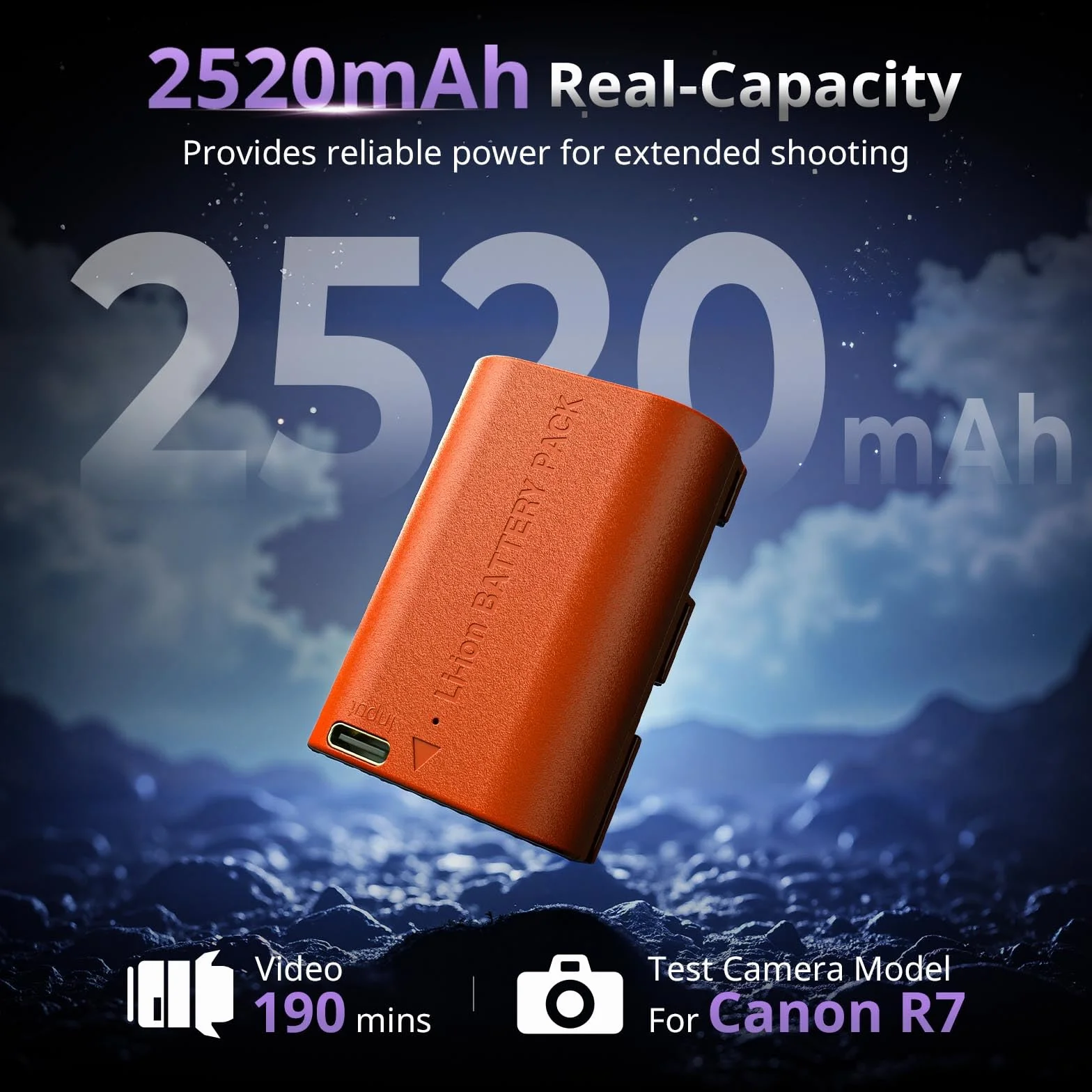SMALLRIG Akumulator LP-E6P, 2520 mAh, zamienny akumulator USB-C do Canon EOS R5 Mark II, R6 Mark II R5, R6, R7, 5D Mark II, 5D Mark IV, 60D, 70D, 80D, 90D, szybkie ładowanie do 2,5 godziny-5407