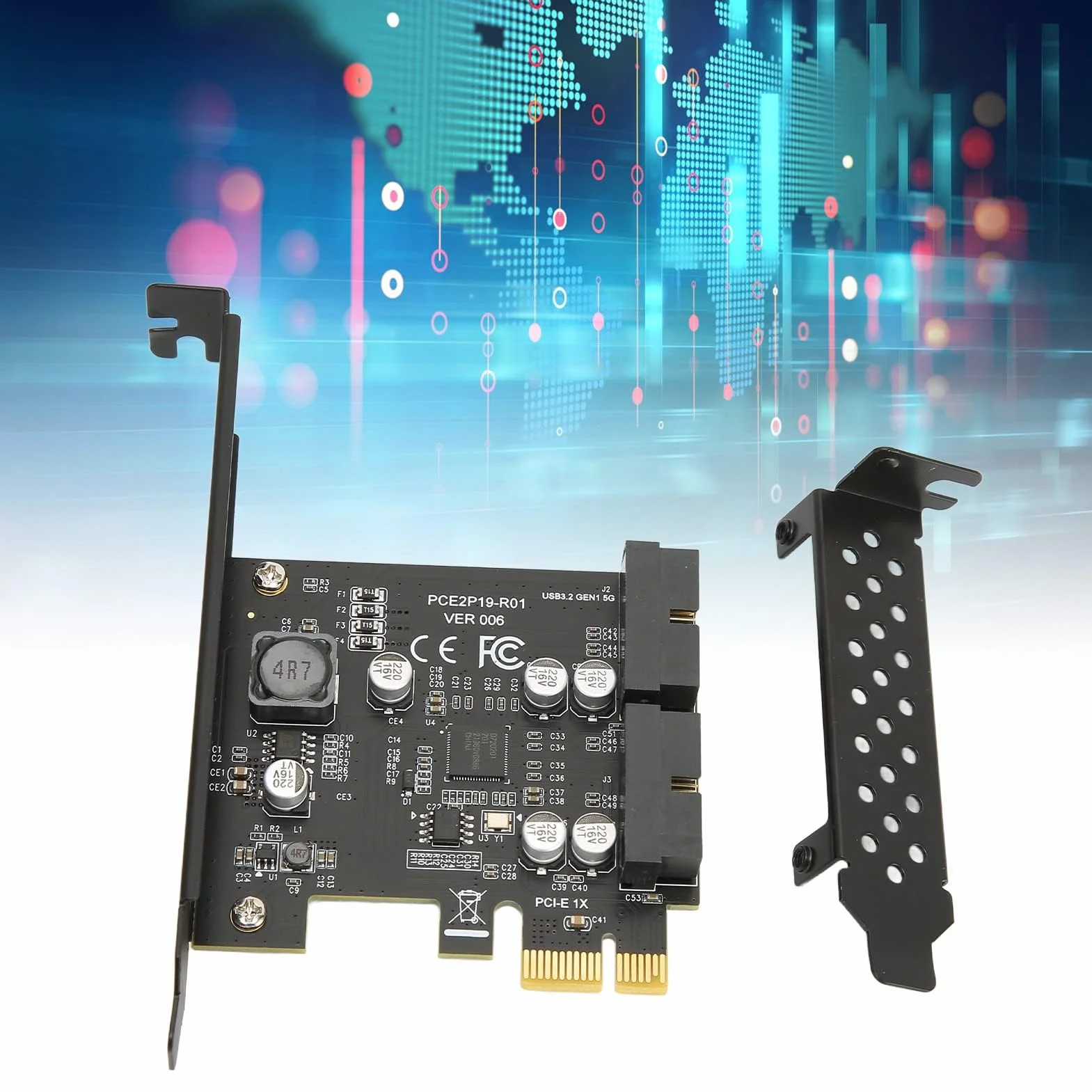 Adapter PCIe na USB 3.2 Gen 2, 2 porty USB 3.2 Gen 1, karta rozszerzeń PCI Express 19PIN do komputera stacjonarnego, obsługa