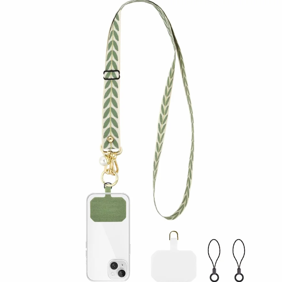 flintronic Uniwersalna smycz na telefon z nadrukiem, szeroki pasek na telefon z naszywkami, regulowana smycz na telefon crossbody, pasek do torby crossbody kompatybilna z większością telefonów