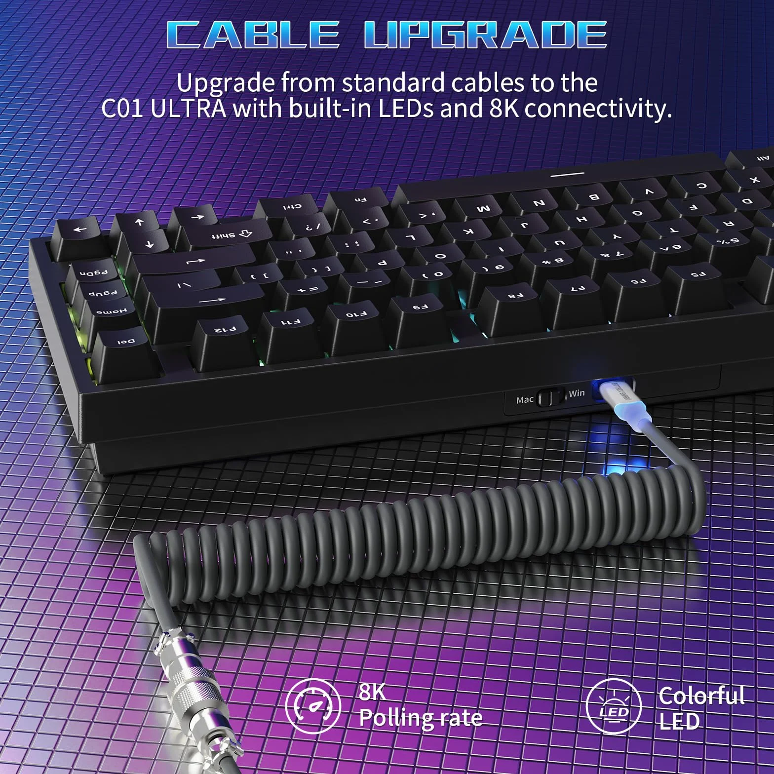 ATTACK SHARK R82 HE Przewodowa Klawiatura Gamingowa 75%, z Kablem LED C01ULTRA, Przełączniki Magnetyczne, 8000Hz, Ultra-Dokładna RT 0,005mm, RGB, 5-warstwowa Izolacja Dźwięku(Czarny)