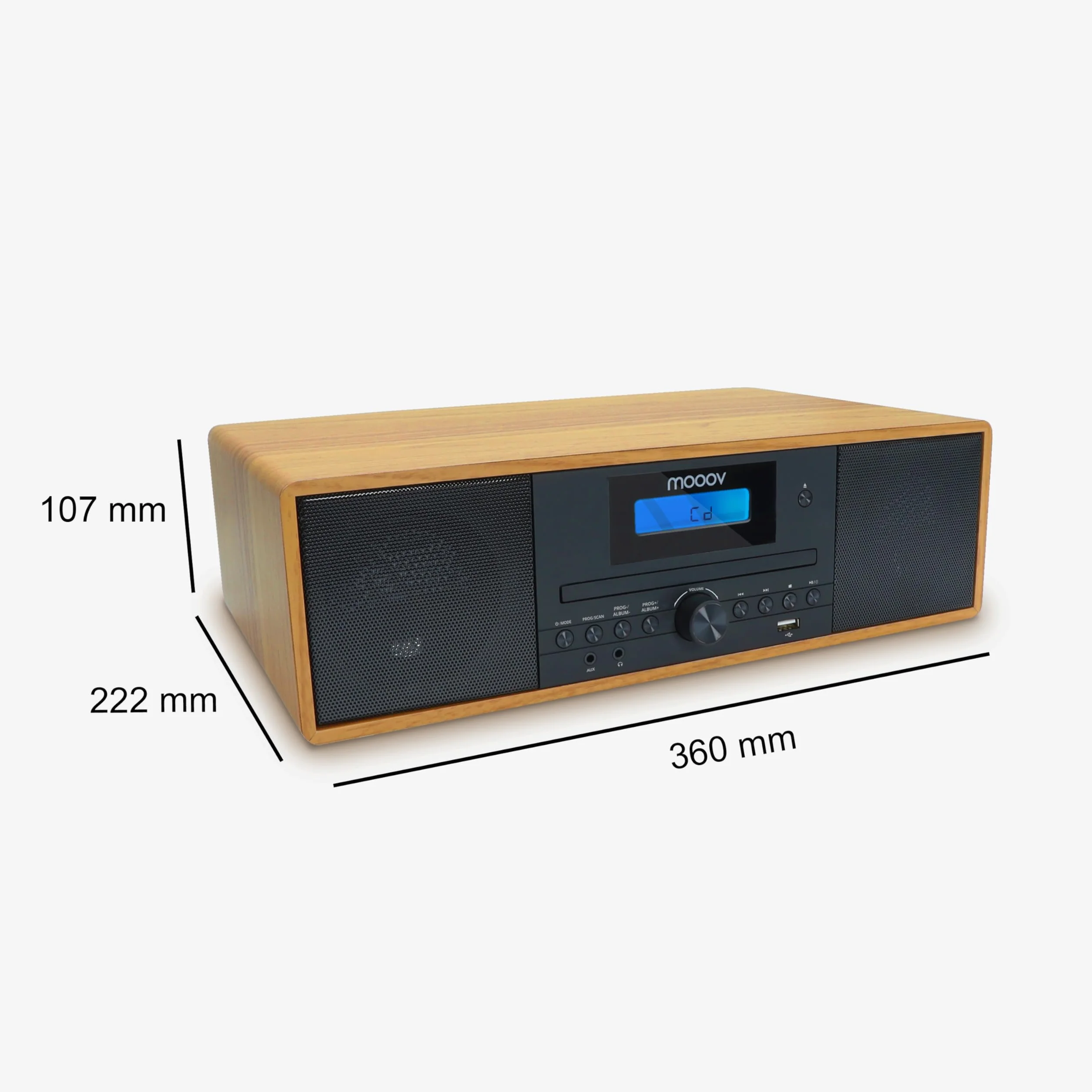 MOOOV 477380 Bezprzewodowy mikro łańcuch HiFi z efektem drewna Odtwarzacz CD Radio FM z pilotem