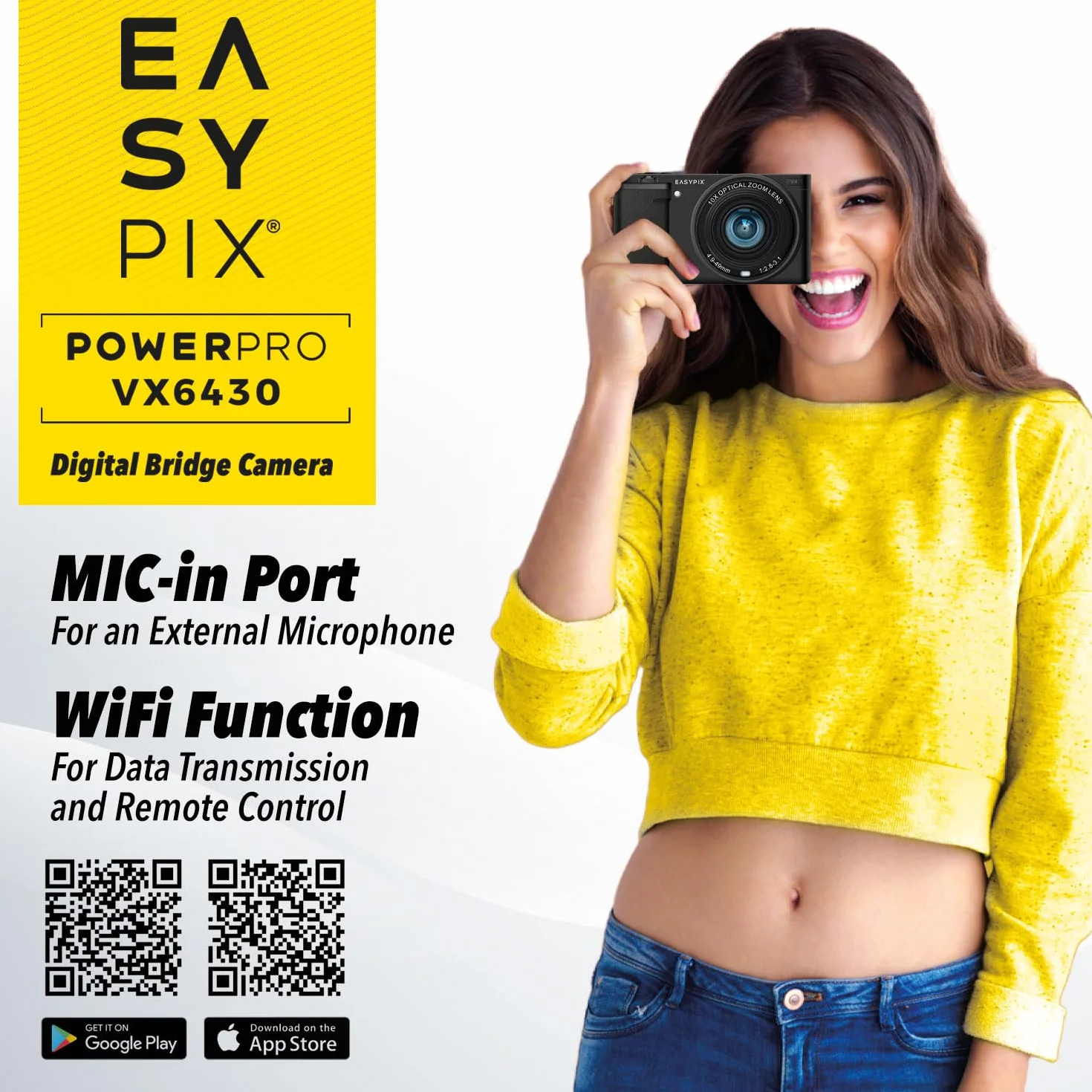 Easypix PowerPro VX6430, kompaktowa kamera systemowa z WiFi, 10 x zoom optyczny, rozdzielczość do 64 MP, wyświetlacz 2,8", złącze mikrofonowe