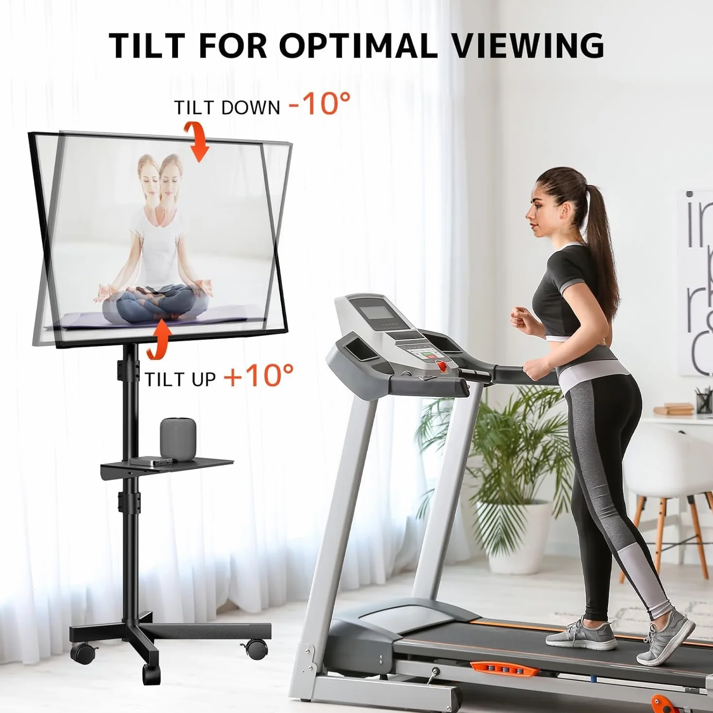 Stojak TV na kółkach do telewizorów 23-60 cali - mobilny stojak TV z regulacją wysokości, kompatybilny z VESA do 400 x 400 mm, maksymalne obciążenie 40 kg, czarny
