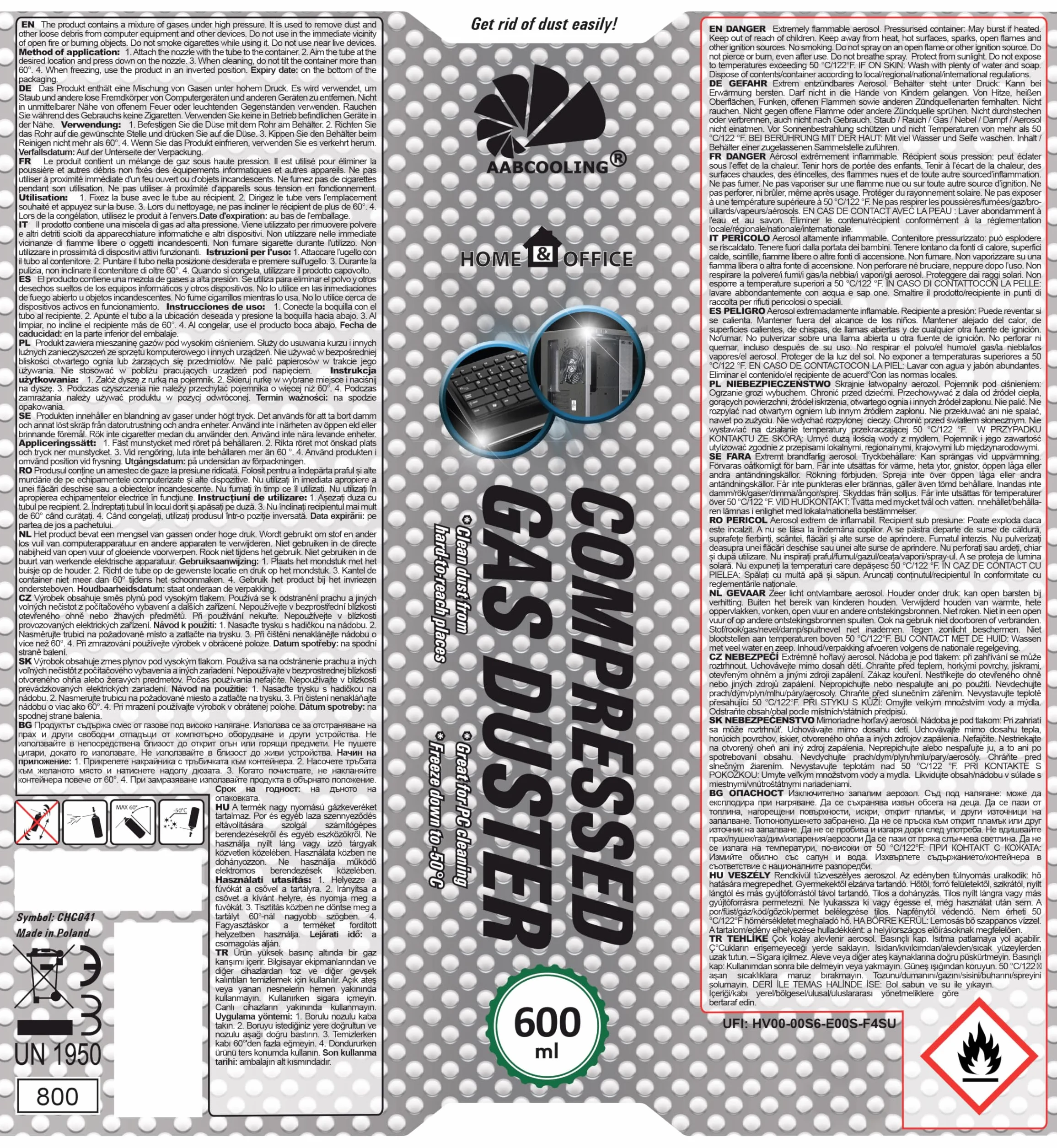 AABCOOLING Home&Office 2x 600ml Compressed Air – Sprężone Powietrze, Dmuchawa do Kurzu, Czyszczenie Komputera, Do domu i biura, Klawiatury, Laptopa, PC, Urządzenia Biurowe, Puszka Aerozolowa, K1