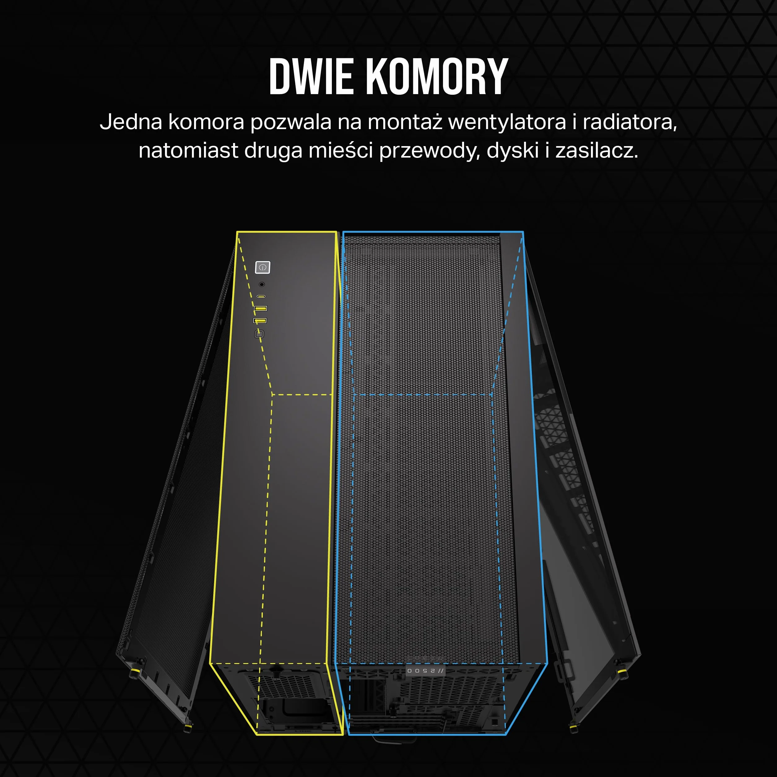 CORSAIR 2500D AIRFLOW Obudowa mATX PC - Brak Wentylatorów w Zestawie - Konstrukcja z Dwiema Komorami - Kompatybilna z Płytami Głównymi z Odwróconym Połączeniem - Czarny