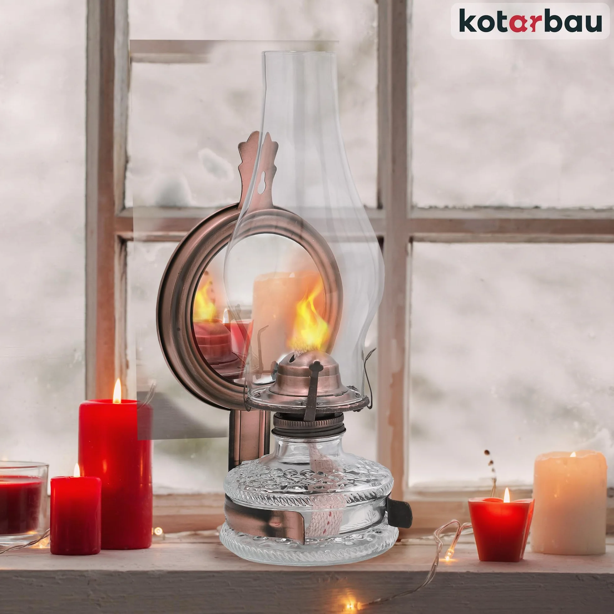 KOTARBAU ® Lampa naftowa 31cm z lustrem Stara miedź