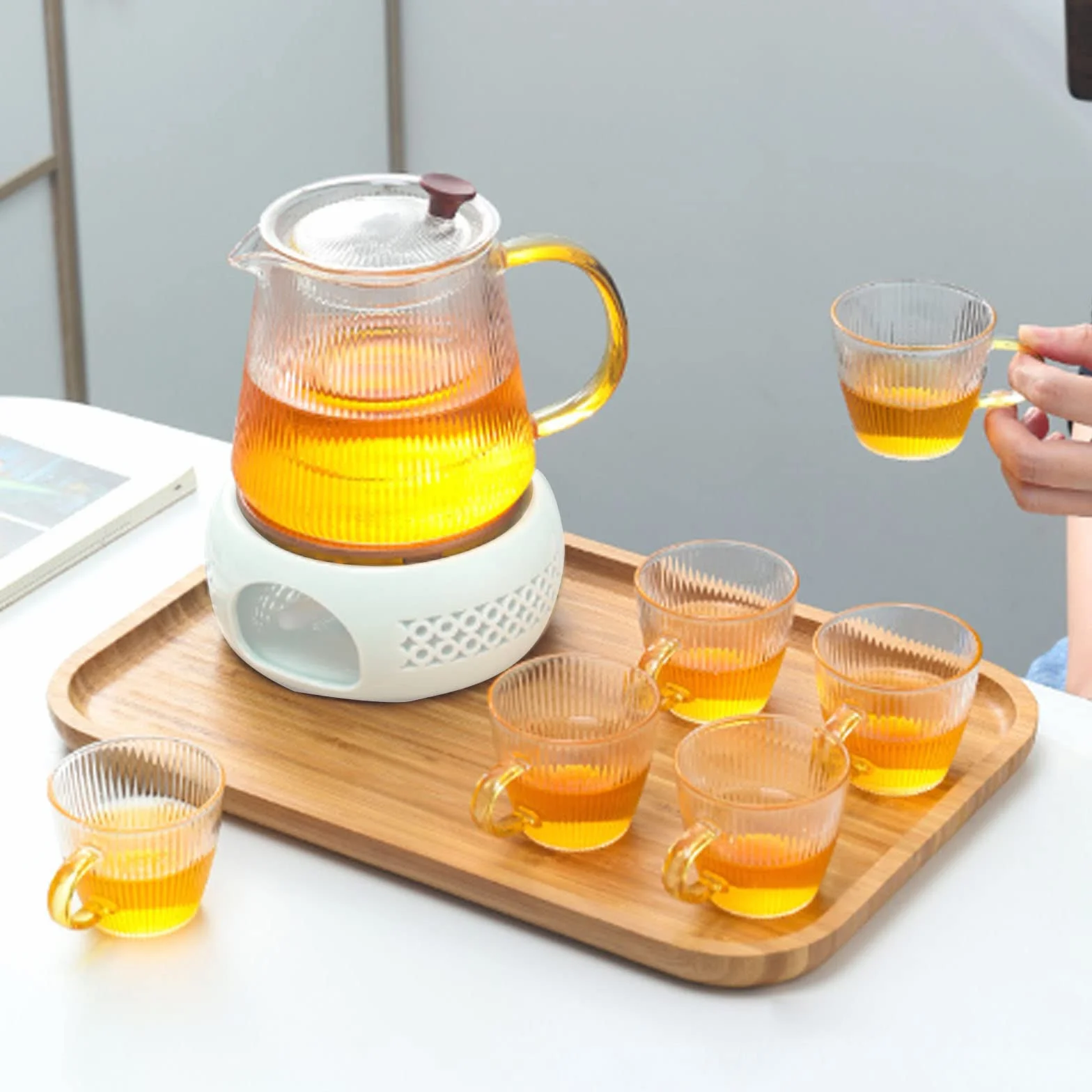 Porcelanowy podgrzewacz do czajnika, klasyczny podgrzewacz do herbaty z poduszką z korka + łyżka, pusta rzeźbiona konstrukcja, podstawa czajnika podgrzewacz do herbaty, wielofunkcyjny podgrzewacz do