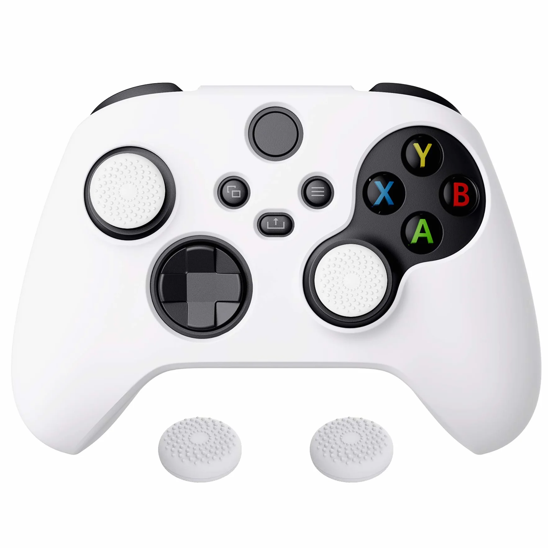 PlayVital Anti-Slip Silikonowe Etui Ochronne do Xbox Series X,Pokrowiec Ochronny do Xbox Series S Kontrolera,Miękka Gumowa Obudowy Ochraniacz Skóry z Nakładki na Kciuki-Biały(Czysta Seria)