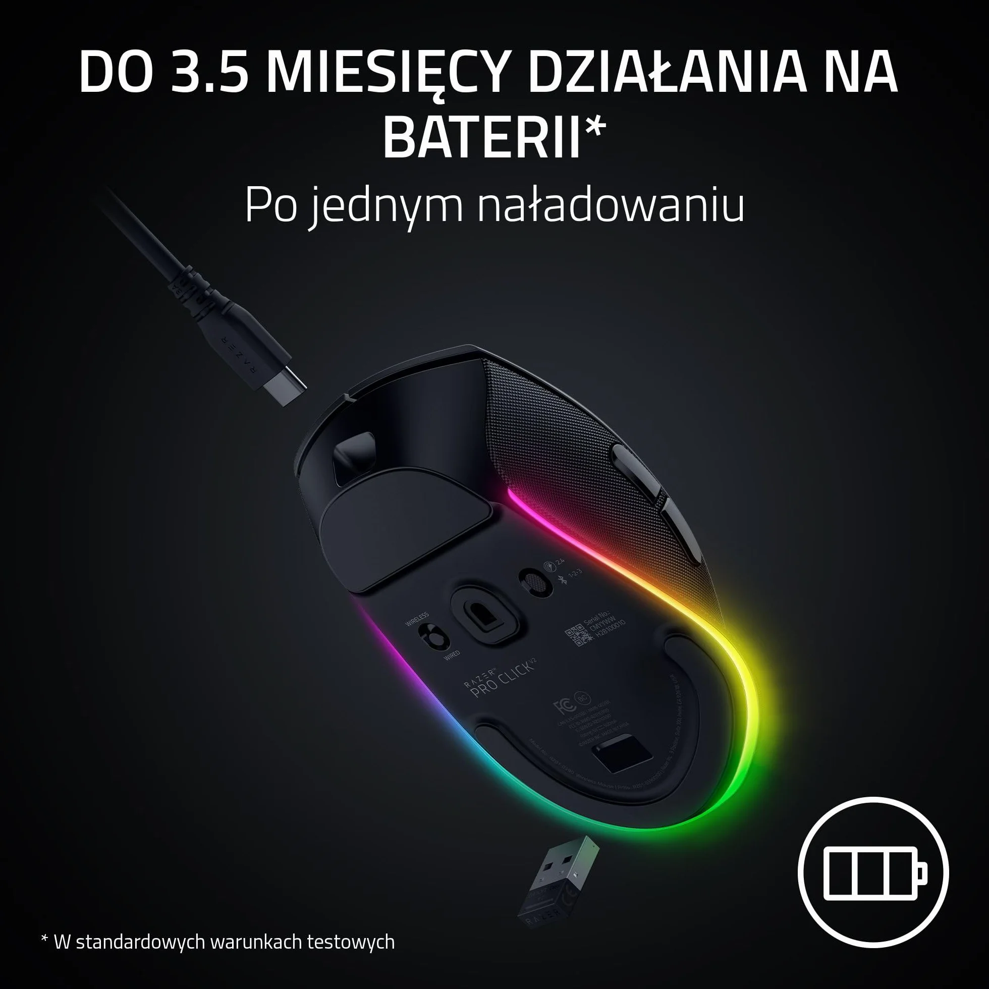 Razer Pro Click V2 - bezprzewodowa ergonomiczna mysz - AI Prompt Assist - czujnik optyczny 30K - 3,5 miesiąca pracy na baterii (14 stref Chroma RGB, przechylane kółko HyperScroll) Czarny