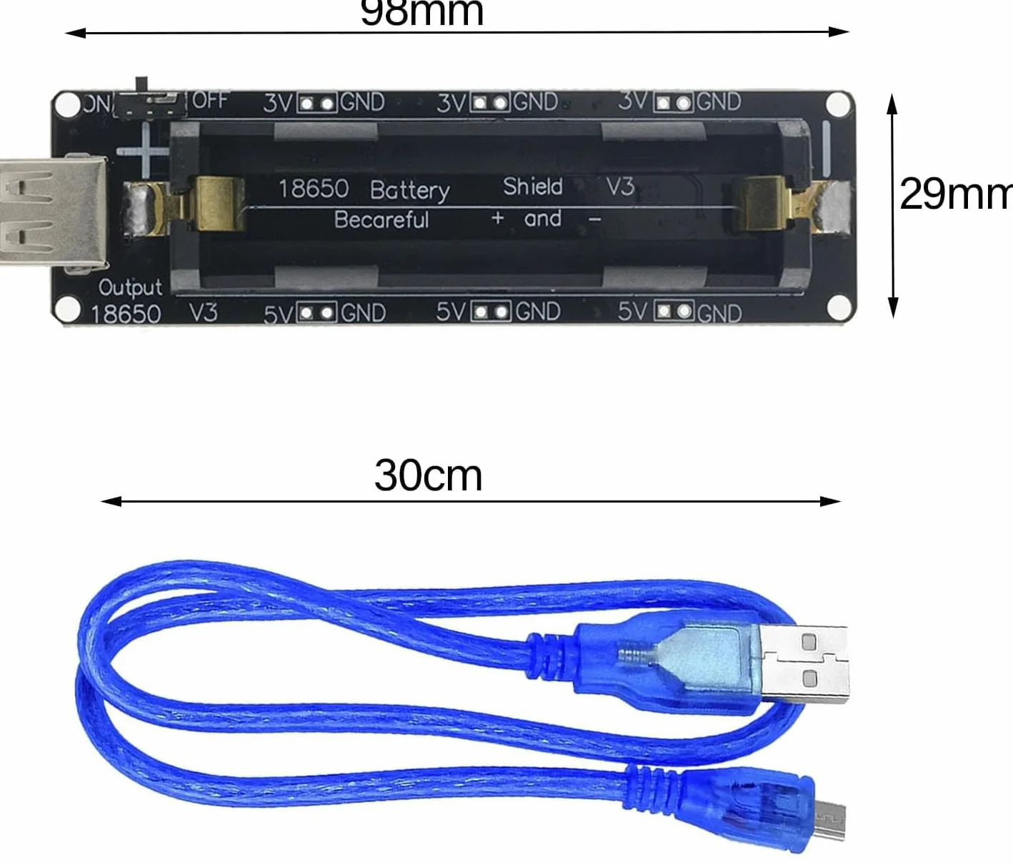 3 sztuki baterii 18650 Expansion Shield V3 micro USB, obsługuje micro 5 V/2 A, 3 V/1 A, wyjście V3 z kablem kompatybilny z Arduino, Raspberry Pi, Wemos.