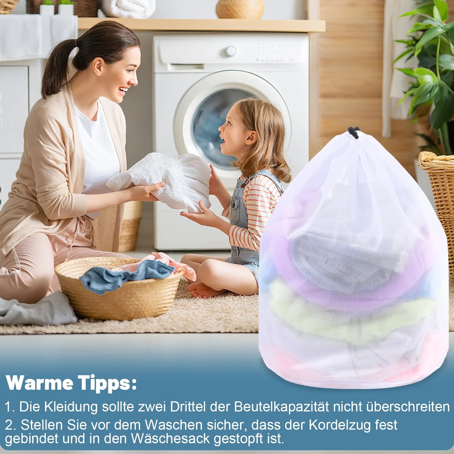Dntorx worek na pranie 60x80 cm ze sznurkiem ściągającym 2 siatki