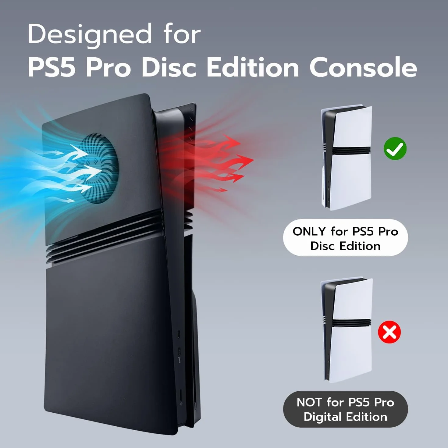 Mcbazel Replacement Side Case Cover Panel Plate Faceplate with Cooling Ventilation and Dust Filter for PS5 Pro Disc Edition Console -Black(Not for PS5/Slim)