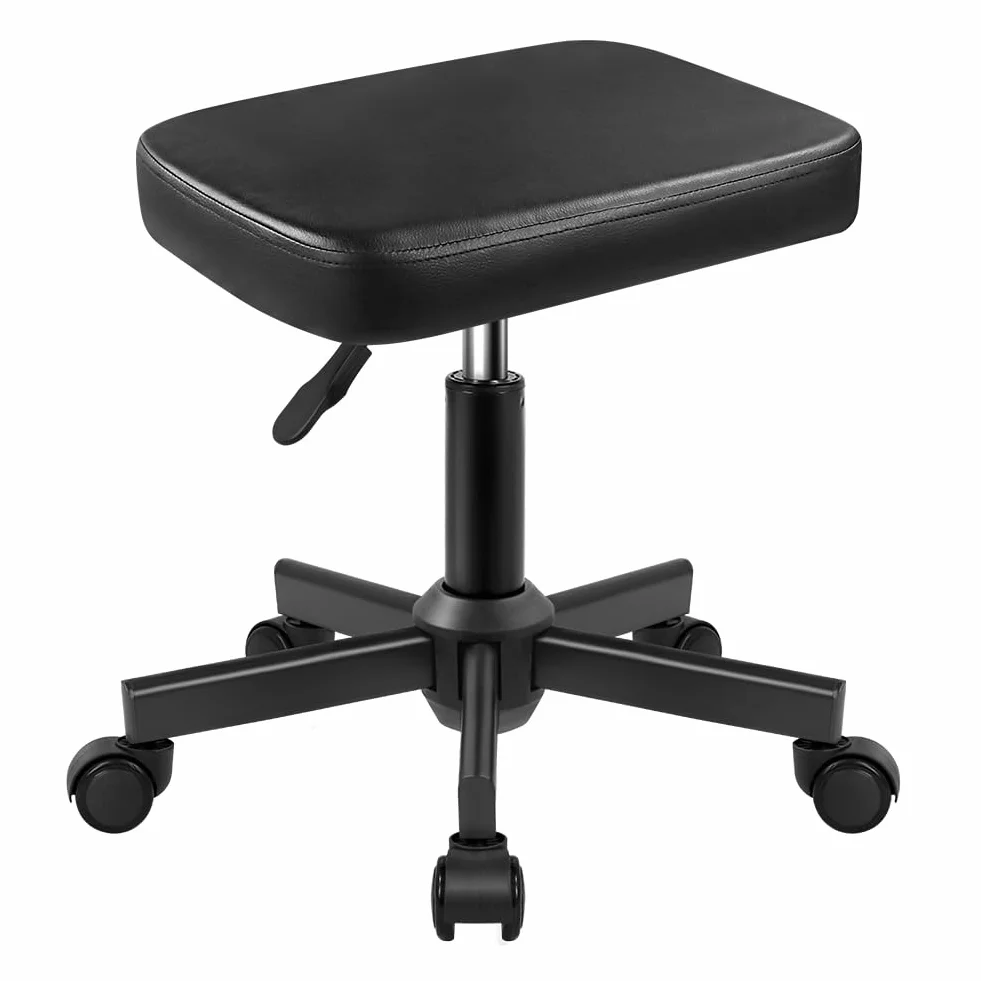 Taboret z regulacją wysokości, obrotowy o 360°, z kółkami, kwadratowe siedzenie, ze skóry PU, do sypialni, blatu, sklepu, salonu, masażu, domowego biura, czarny