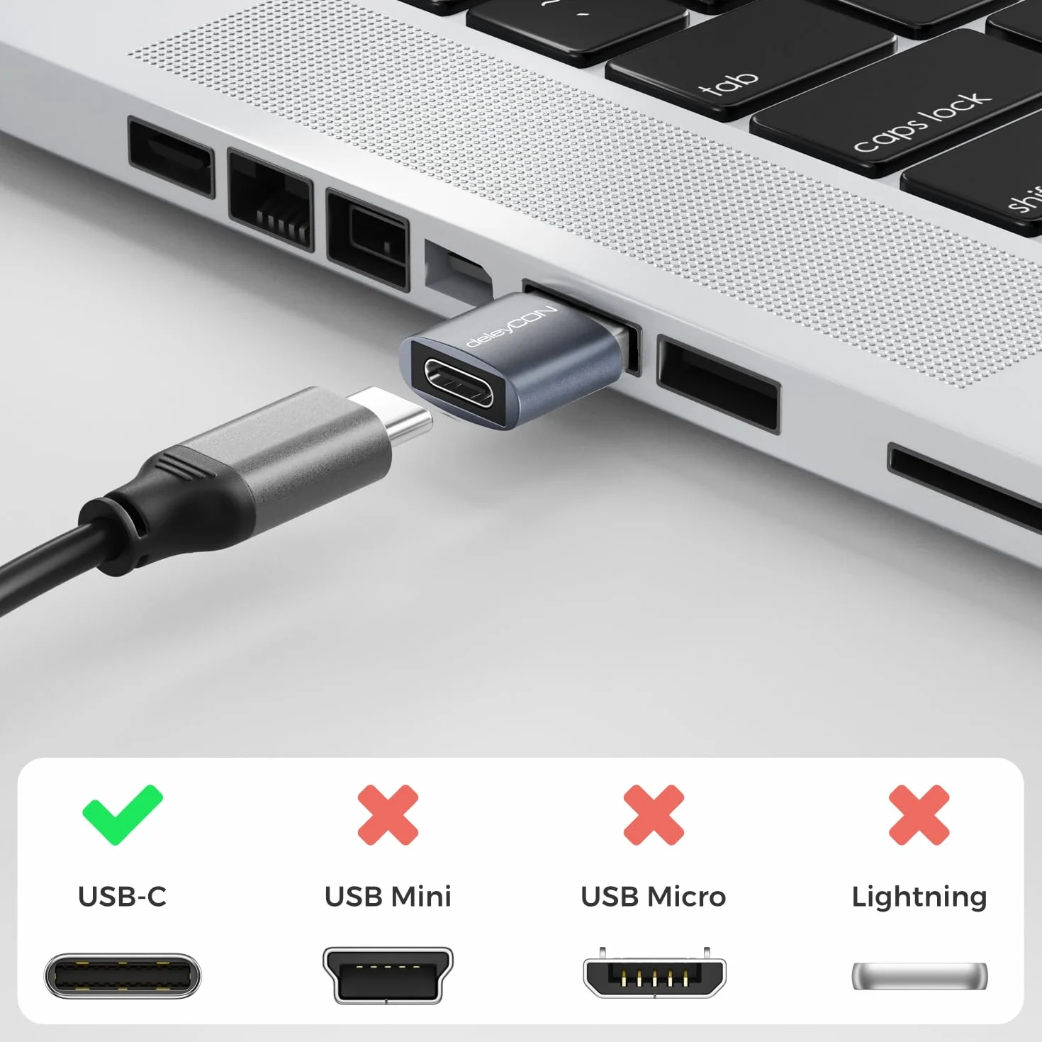 deleyCON Adapter USB-C (3 Szt.) - Gniazdo USB-C do Wtyku USB-A - do iPhone 17/16/15, iPad, Galaxy S25/S24/S23, A56, A16, Laptopa, Notebooka, CarPlay, ładowarki itp.