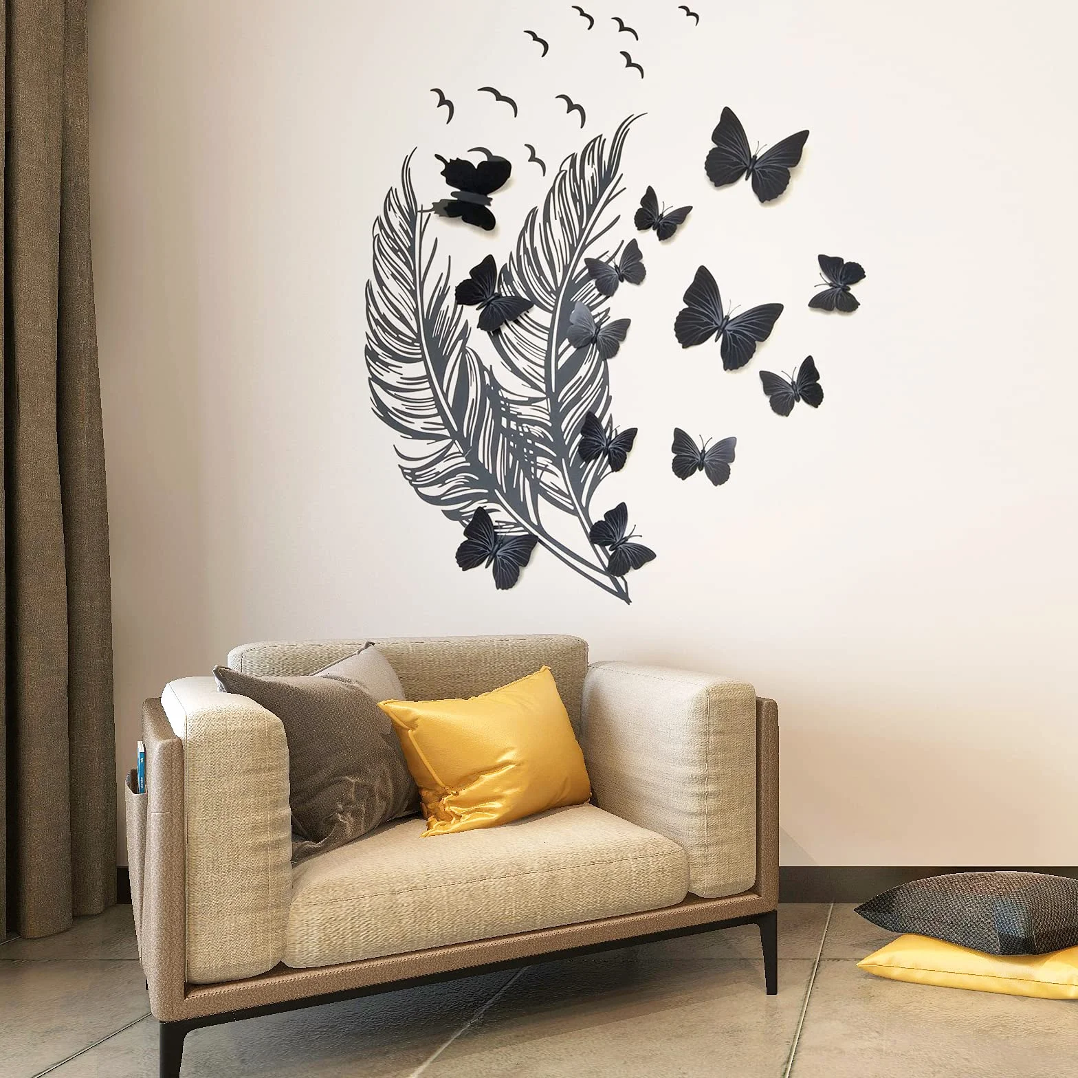 FuninCrea magnetyczne naklejki 3D motyl wodoodporne czarne
