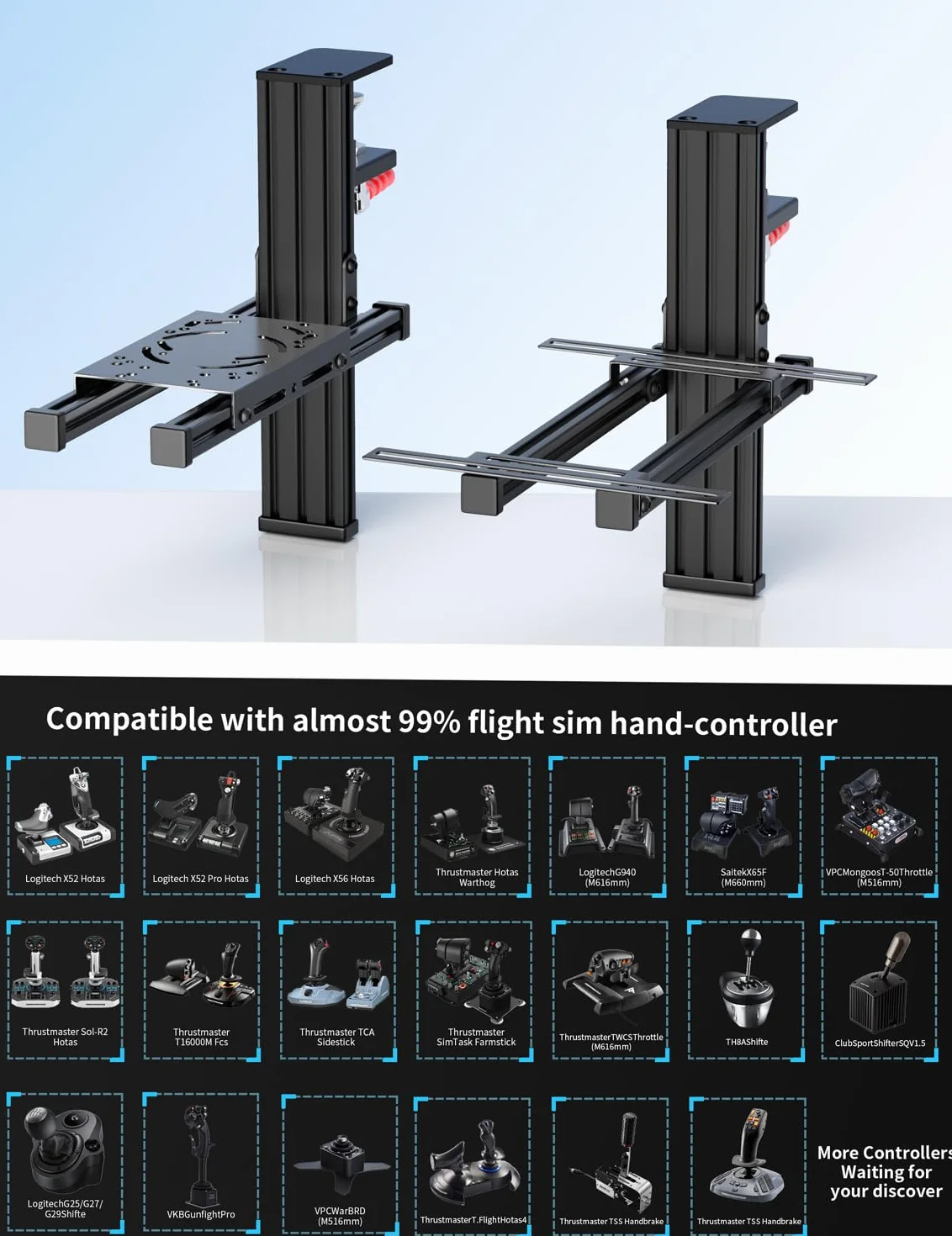Metalowy uchwyt biurkowy do Flight Sim Hotas kompatybilny z Logitech X56/X52/X52 Pro, Thrustmaster Hotas Warthog/T.16000M/T-Flight Hotas 4/X, SimTask Farmstick, Sol-R2/Sol-R1, Winwing Orion 1/2 Hotas