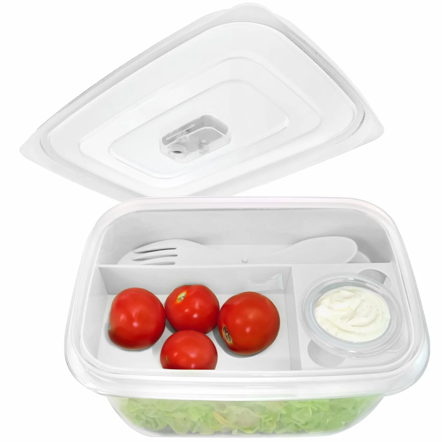 COM-FOUR® Lunch box Bento biały 19 cm z sztućcami pojemnik na sos do zmywarki