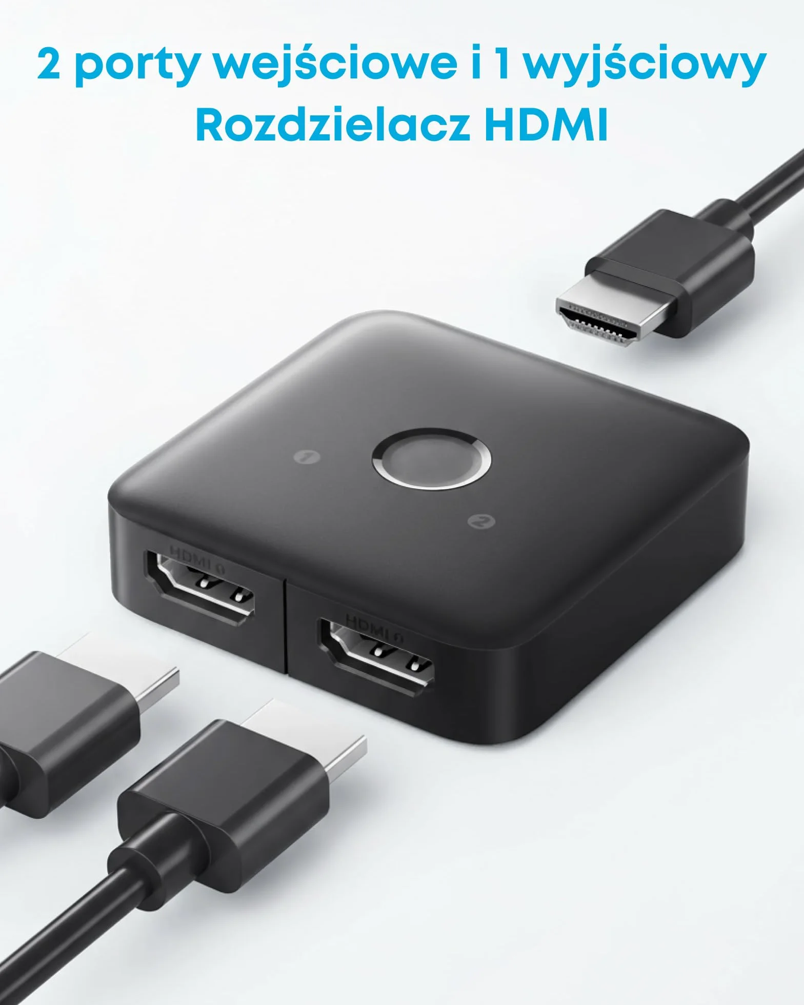 Przełącznik HDMI Anker, HDMI 4K@60Hz, 2 wejścia i 1 wyjście, gładkie wykończenie, zgodność z HDR, 3D, Dolby, kompatybilność z laptopami, komputerami PC