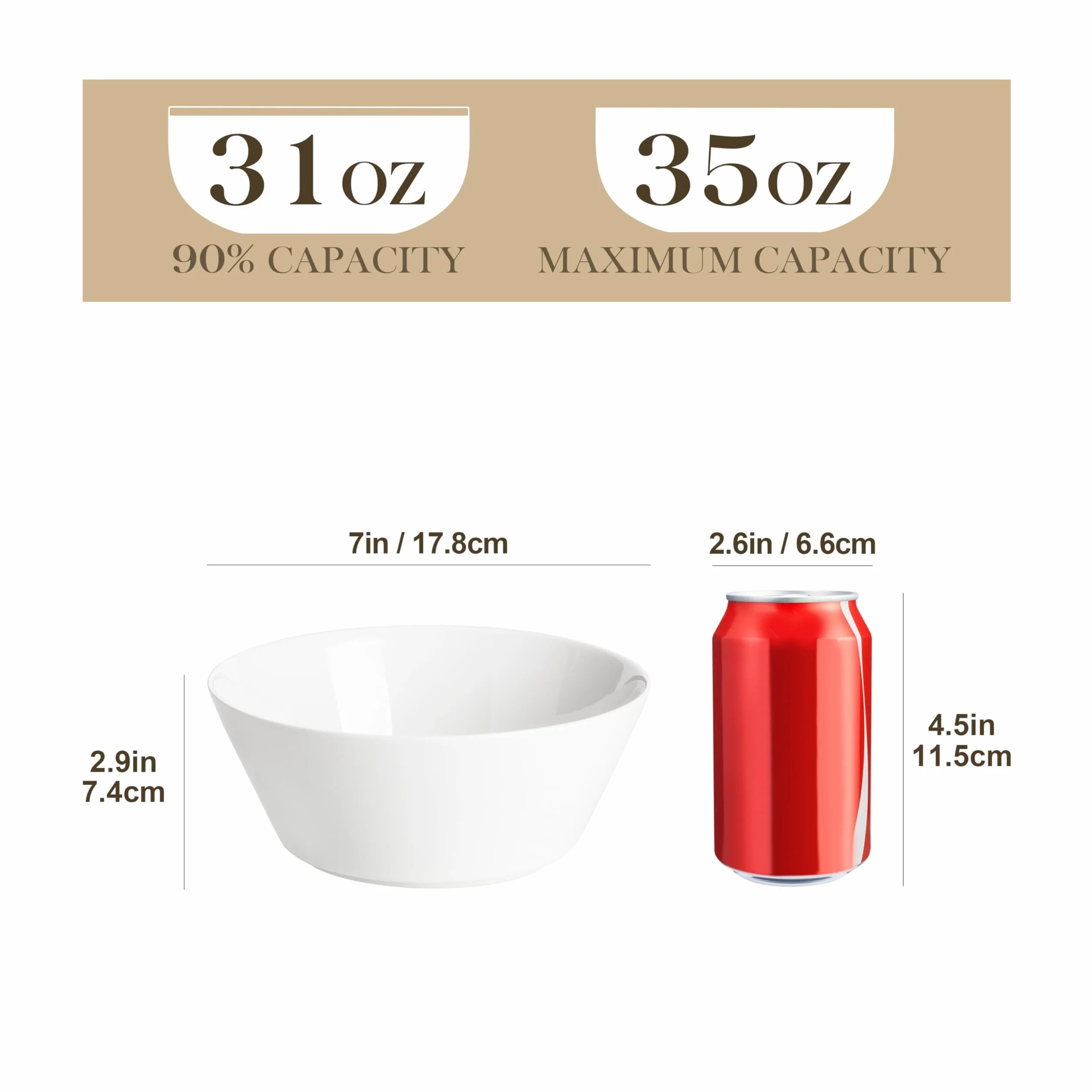 MALACASA Zestaw ceramicznych misek do zupy, zestaw 4 x 1050 ml, głębokie miseczki koloru białego na ramen, musli, sałatki, owoce - nadają się do zmywarki i kuchenki mikrofalowej, seria REG-Decca