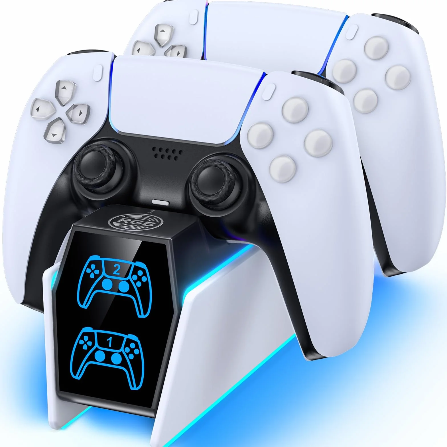 Tokluck Stacja ładująca do kontrolera PS5, kompatybilna z Playstation 5 Edge i podwójnym kontrolerem, stacja ładująca do gier z kablem, ochraniacz PlayStation Stacja dokująca ze wskaźnikami LED, biała